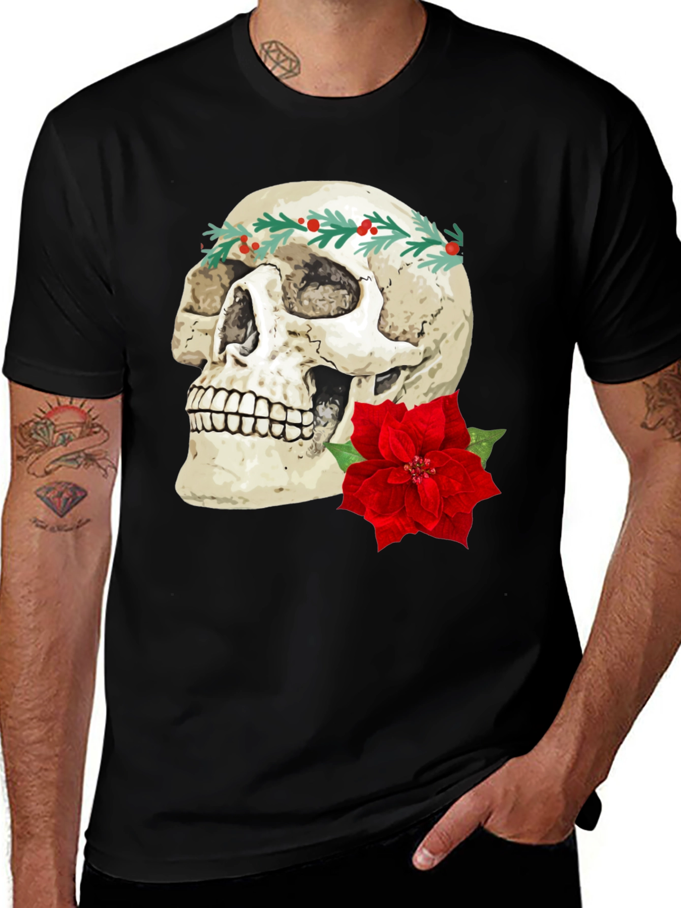 Variant 5 of Festive Skull Graphic Tee - Holiday Style