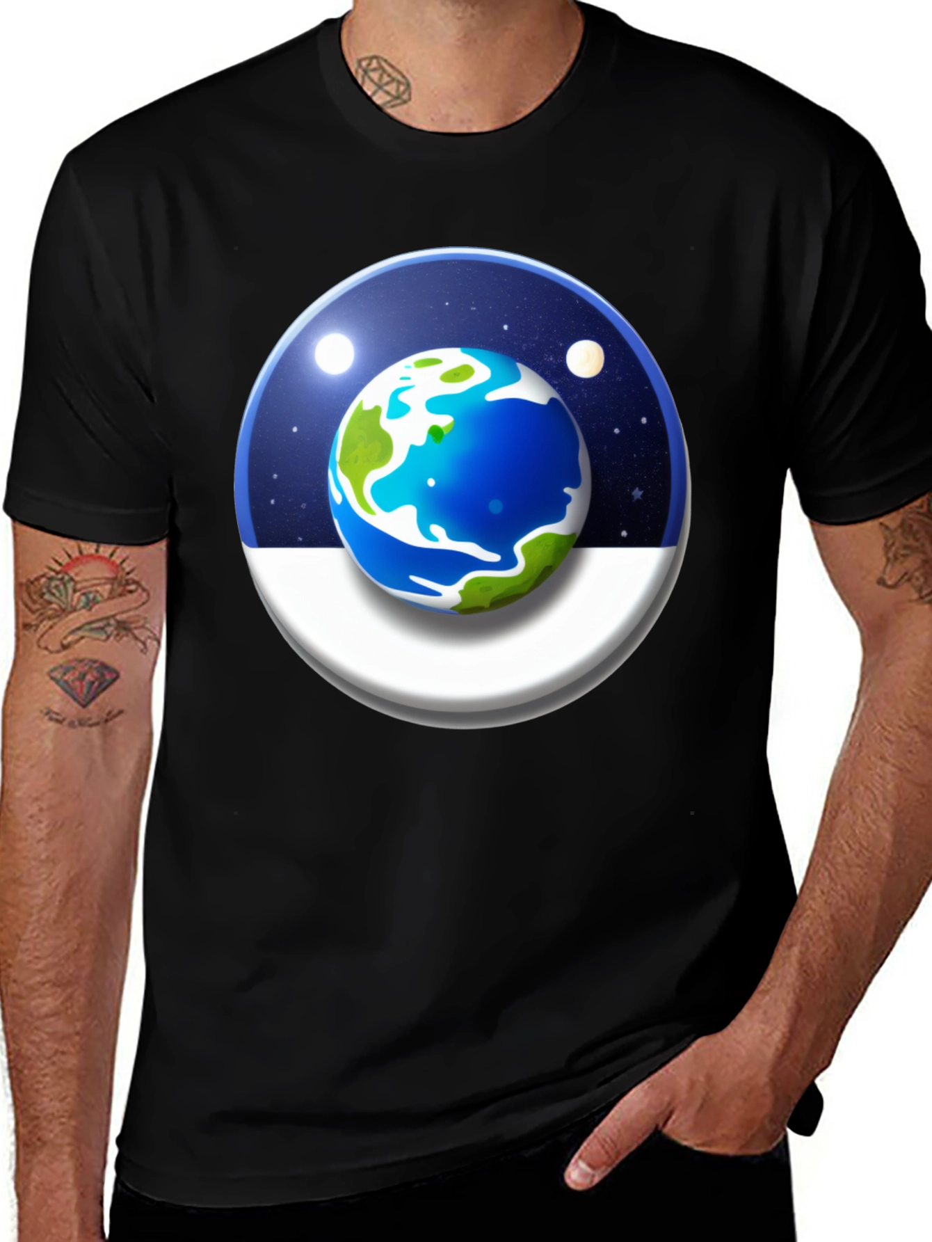 Earth Graphic Tee - Black Cotton Comfort Fit Shirt