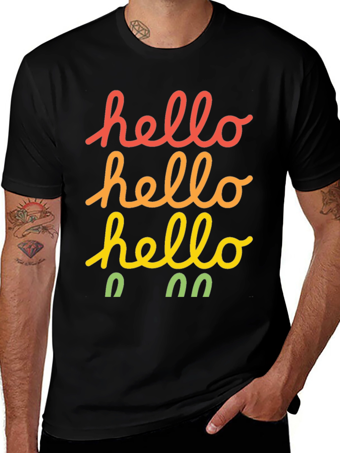 Variant 12 of Colorful "Hello" Graphic Tee - Trendy Casual Top