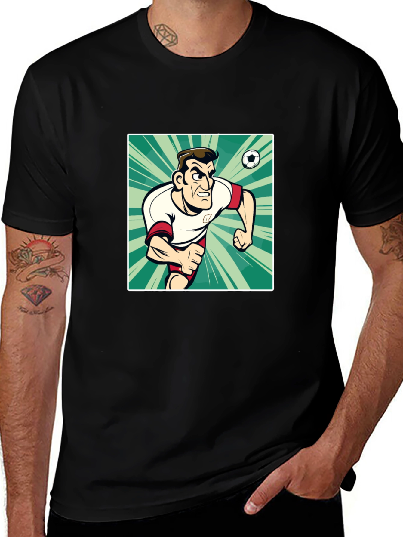 Variant 5 of Cartoon Soccer Player Black T-Shirt