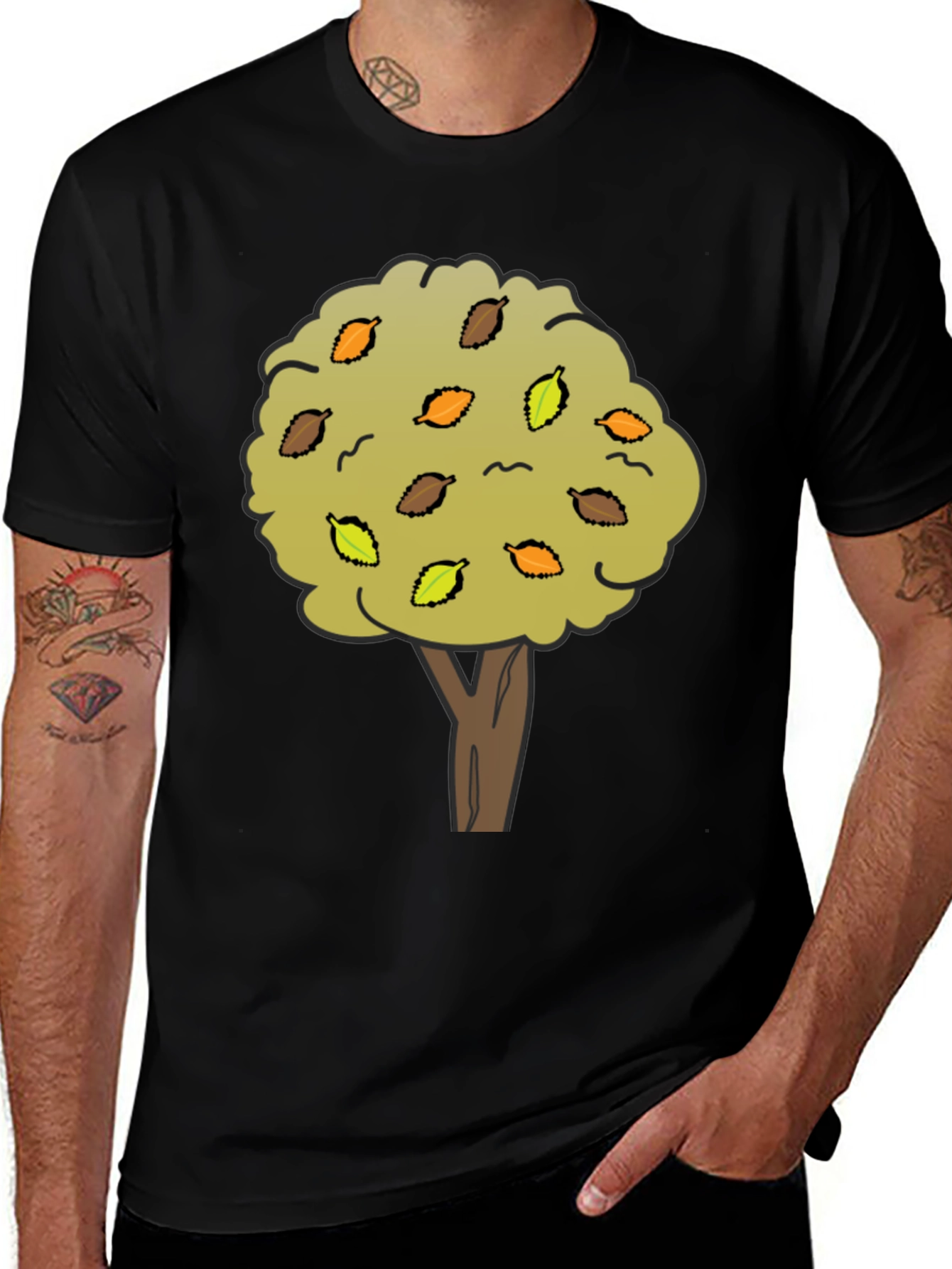 Variant 24 of Autumn Tree Graphic Tee - Black Cotton Shirt