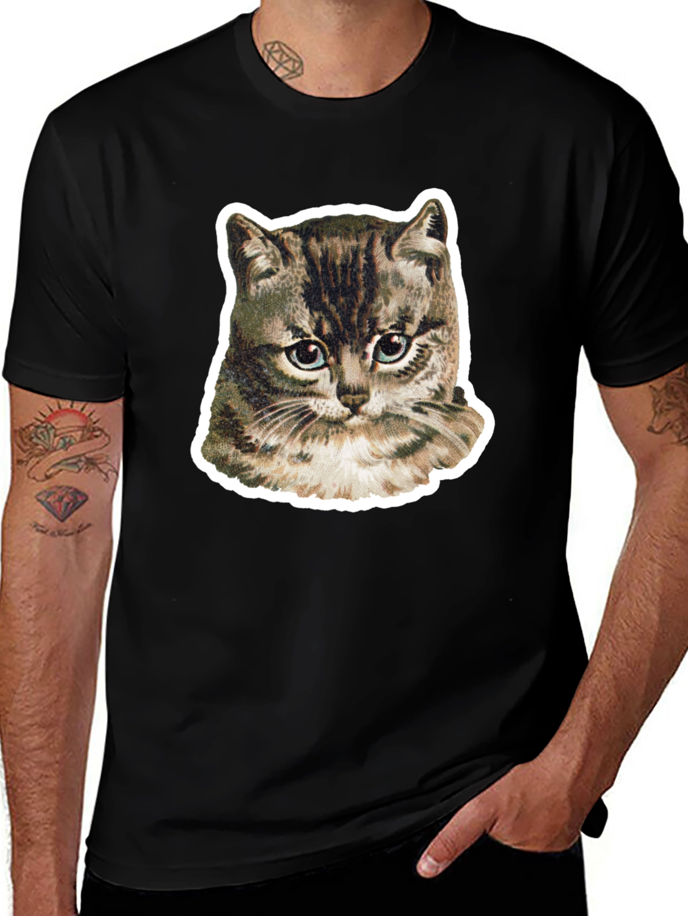 Variant 10 of Cute Cat Graphic Print Black T-Shirt
