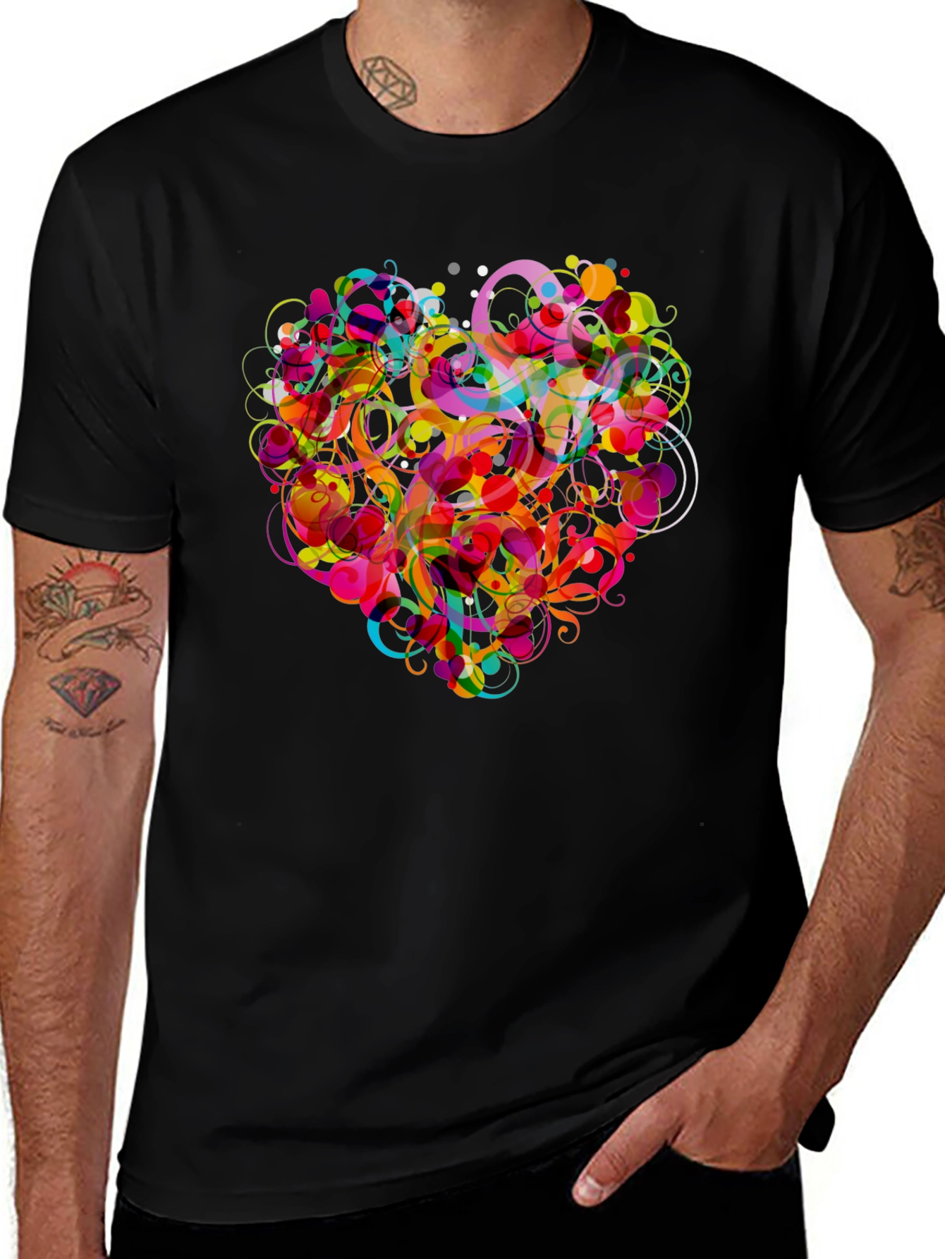 Variant 5 of Vibrant Abstract Heart Graphic Tee - Black