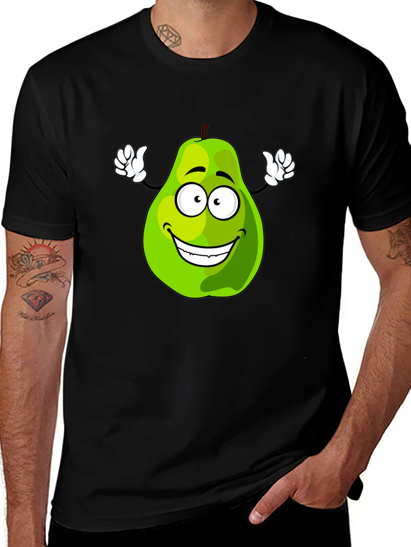 Variant 10 of Funny Pear Cartoon Graphic Black T-Shirt