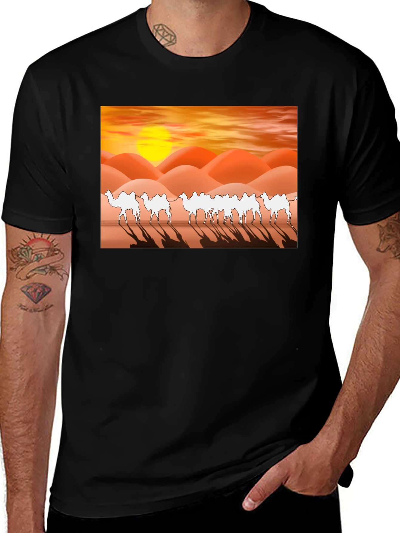 Variant 19 of Desert Camel Silhouette T-Shirt - Sunset Graphic Tee