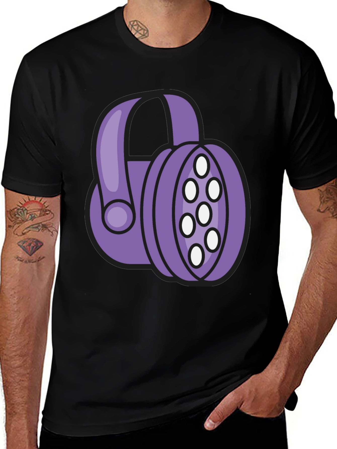 Variant 27 of Purple Headphone Graphic Tee - Black T-Shirt