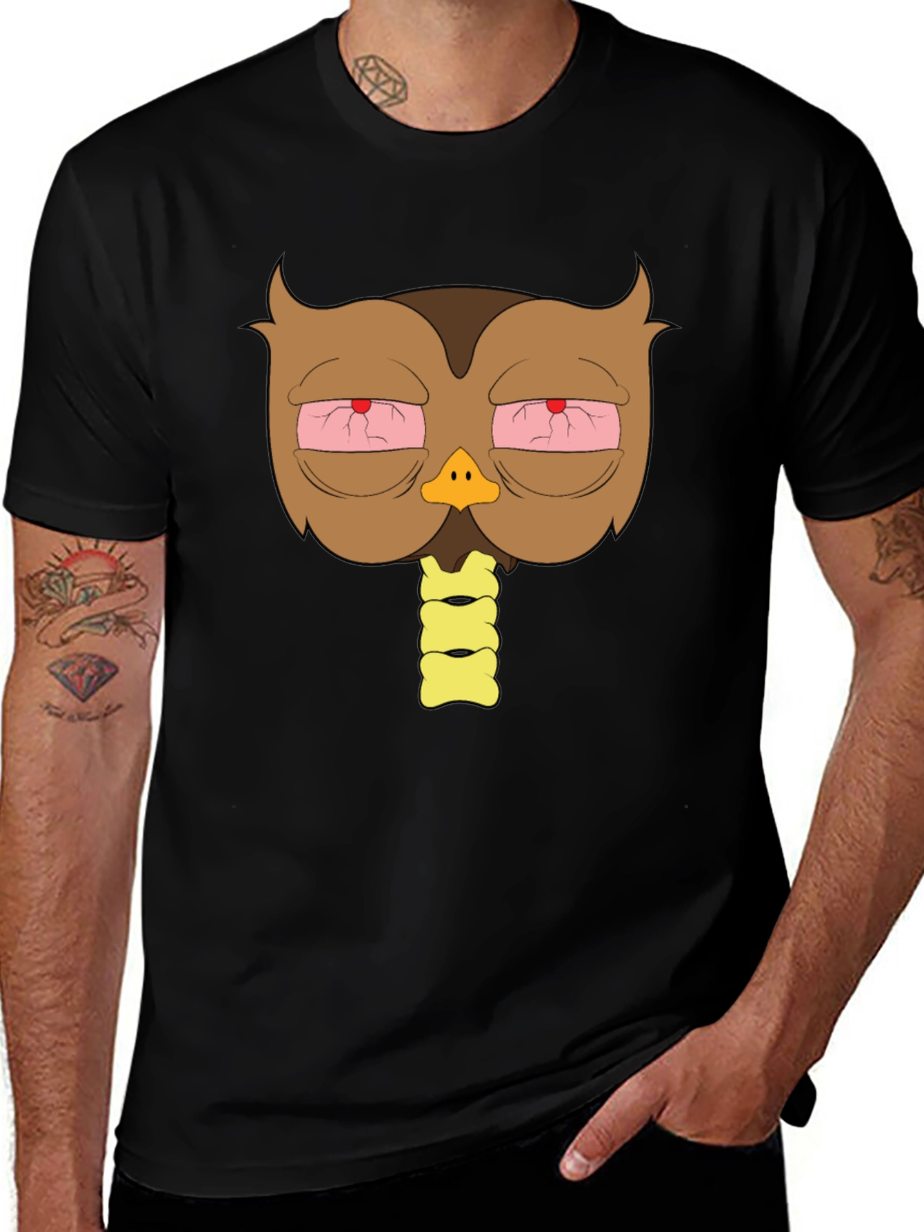 Variant 26 of Stoned Owl Graphic T-Shirt - Casual Black Tee