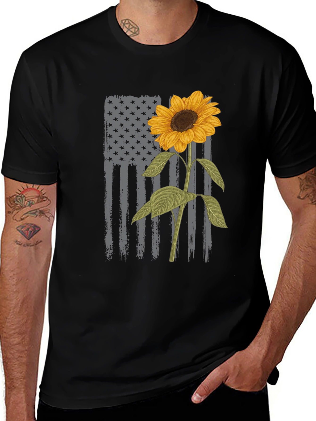 Variant 28 of American Flag Sunflower Graphic Tee