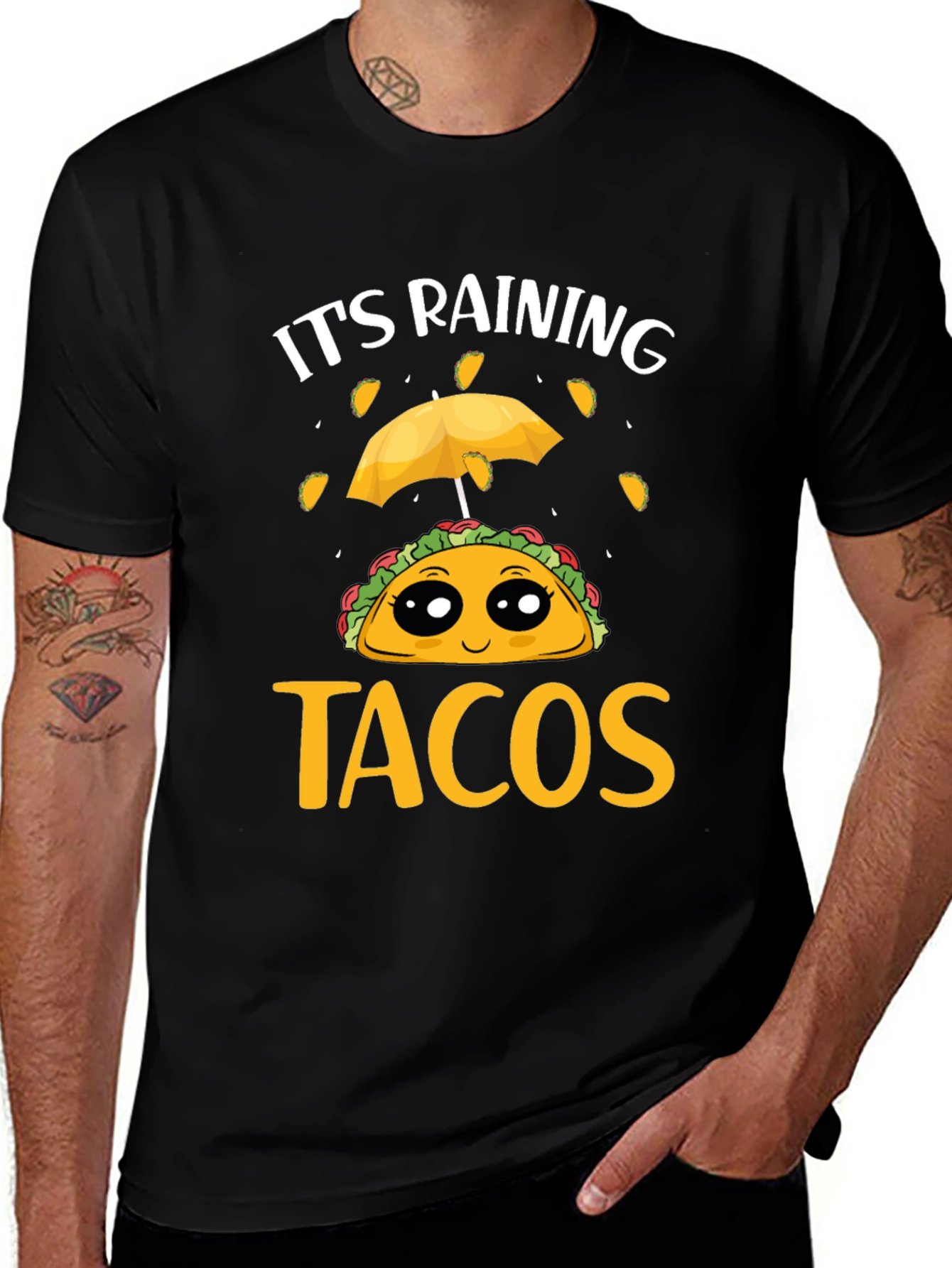 Variant 16 of It's Raining Tacos Black T-Shirt Funny Foodie Tee