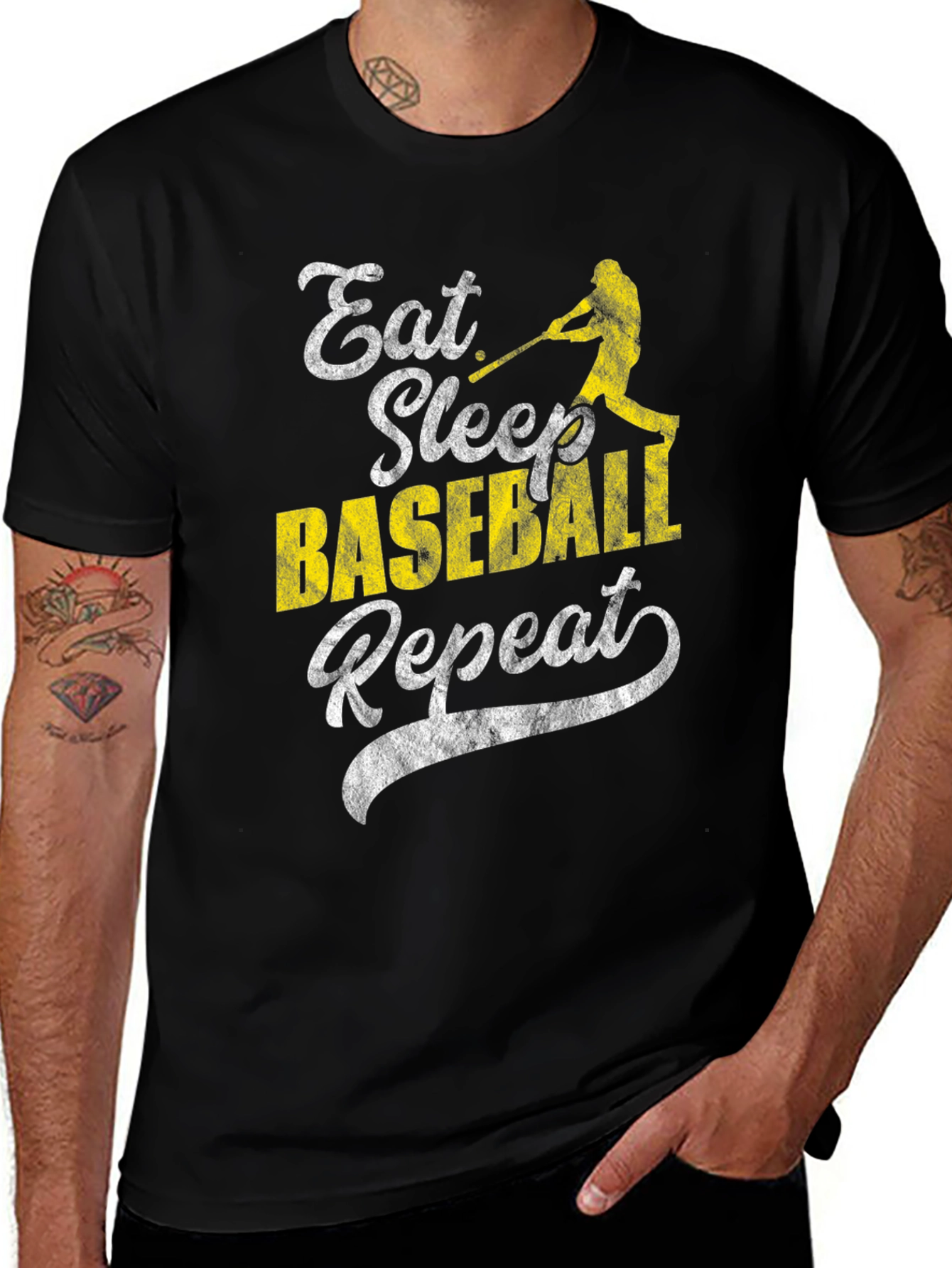 Variant 11 of Eat Sleep Baseball Repeat Black Graphic T-Shirt