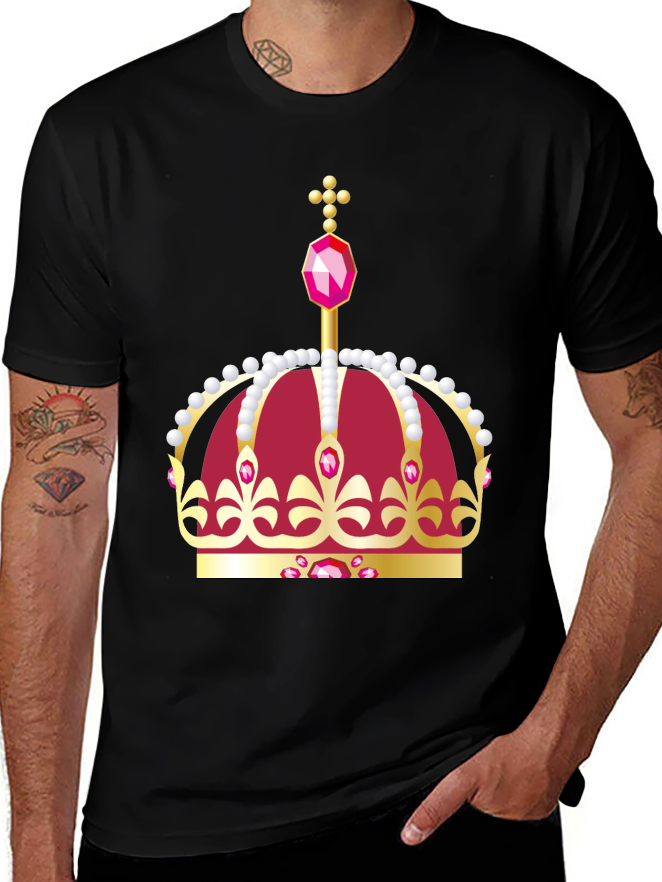 Variant 24 of Regal Crown Graphic Tee - Black Cotton T-Shirt