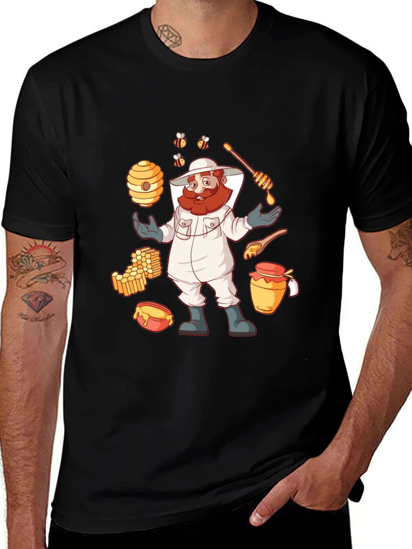 Variant 7 of Beekeeper Cartoon Graphic T-Shirt - Black