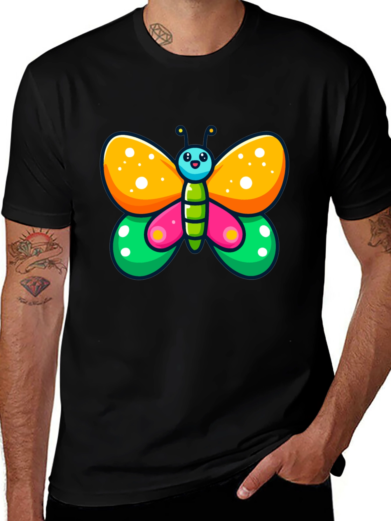 Variant 22 of Cartoon Butterfly Graphic Black T-Shirt