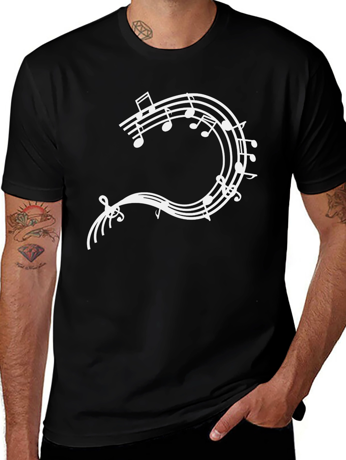 Variant 26 of Musical Note Staff T-Shirt - Black Cotton Tee