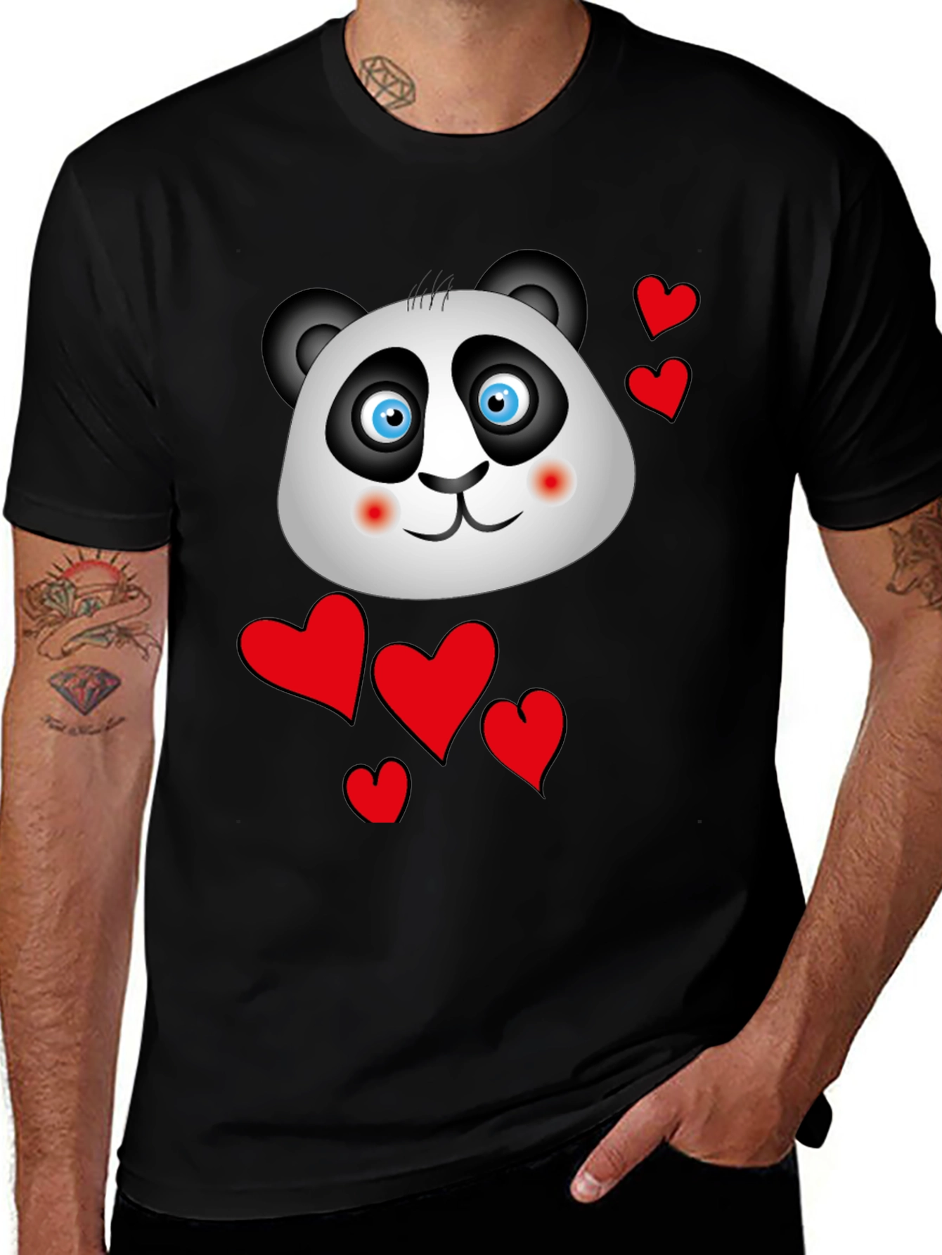 Variant 9 of Cute Panda & Hearts Graphic Tee - Black