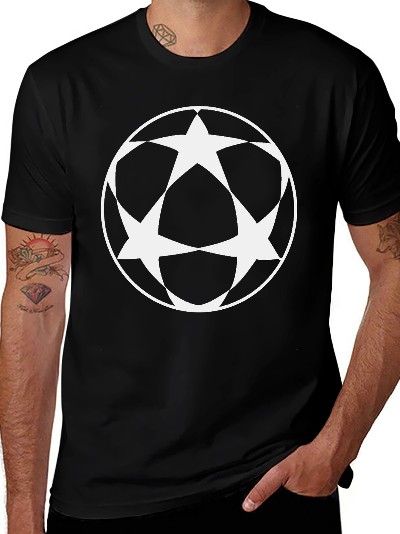 Variant 6 of Geometric Star Circle Graphic Tee - Black