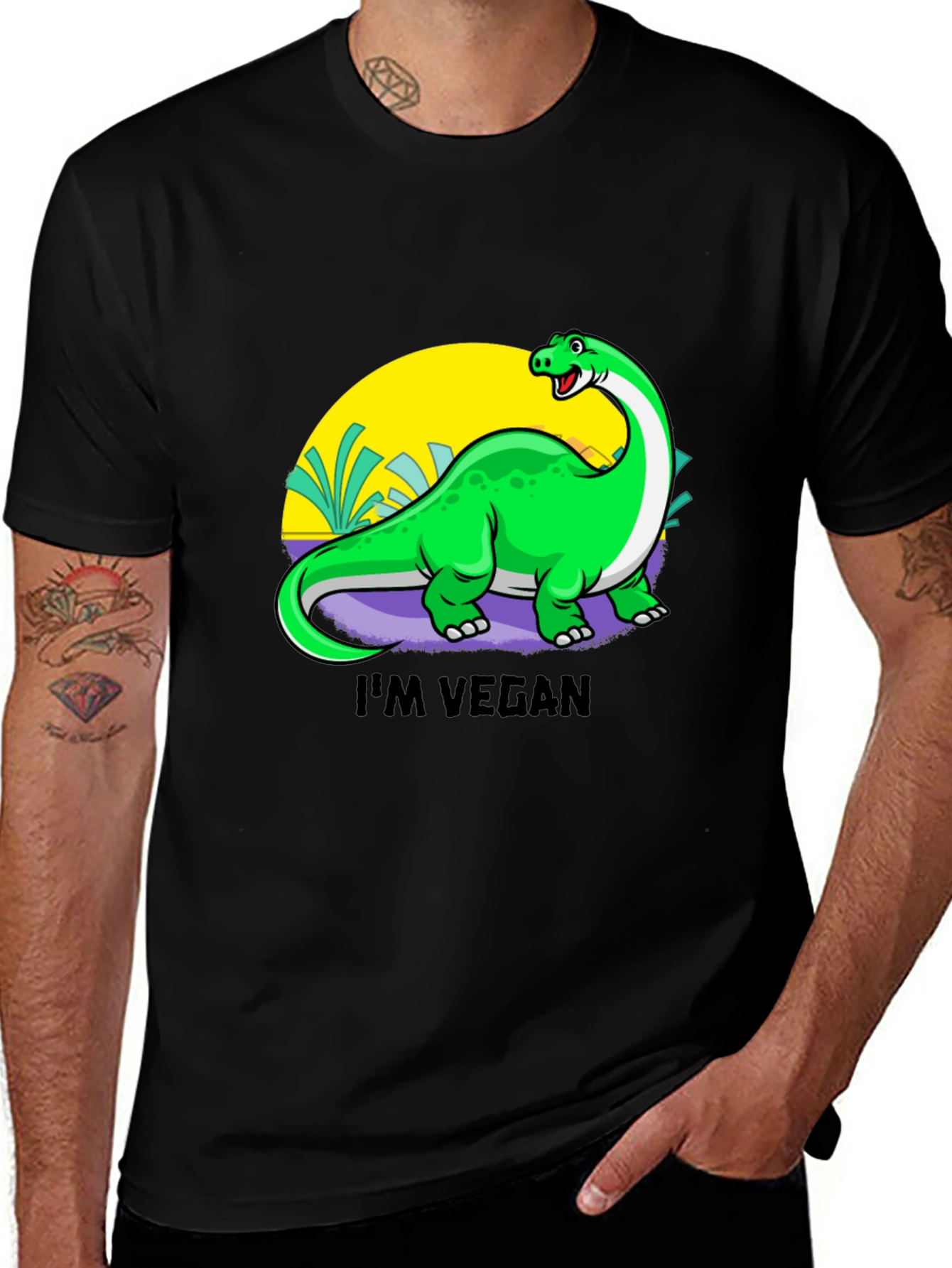 Variant 23 of Vegan Dinosaur Graphic Tee - Black