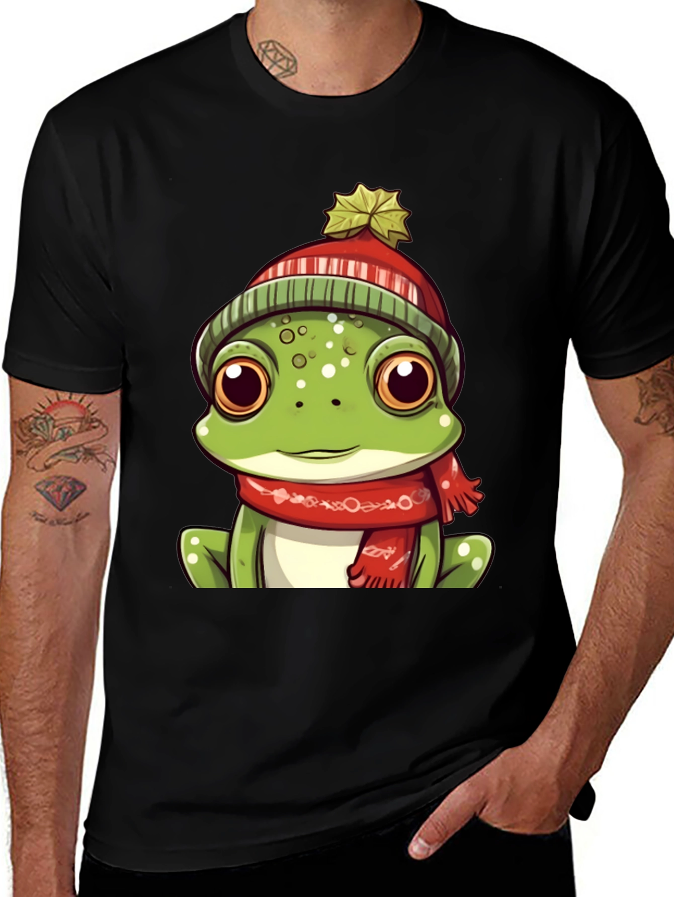 Variant 9 of Frog with Winter Hat Graphic Tee - Unisex