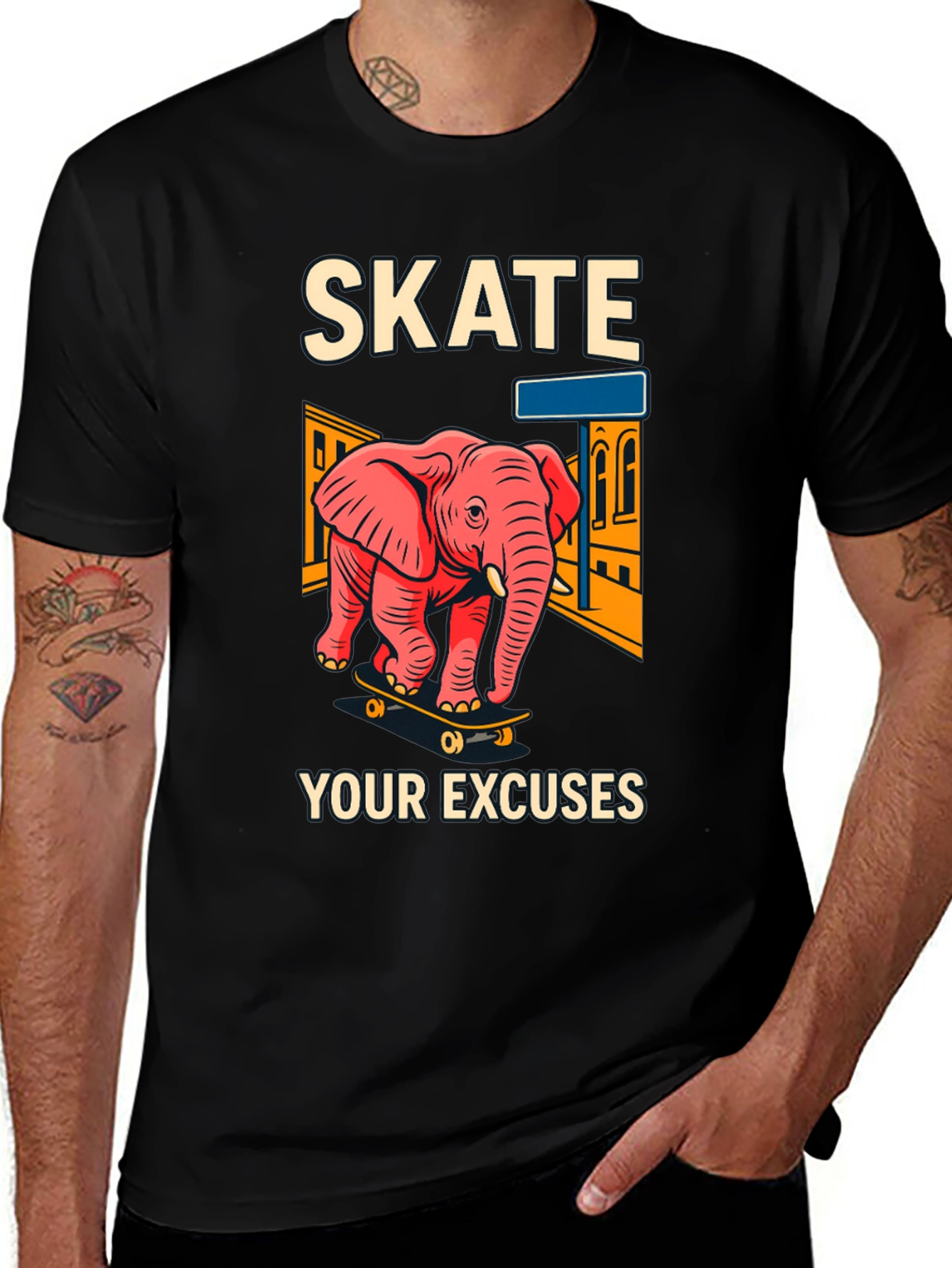 Variant 19 of Skate Your Excuses T-Shirt - Elephant Skateboard Design