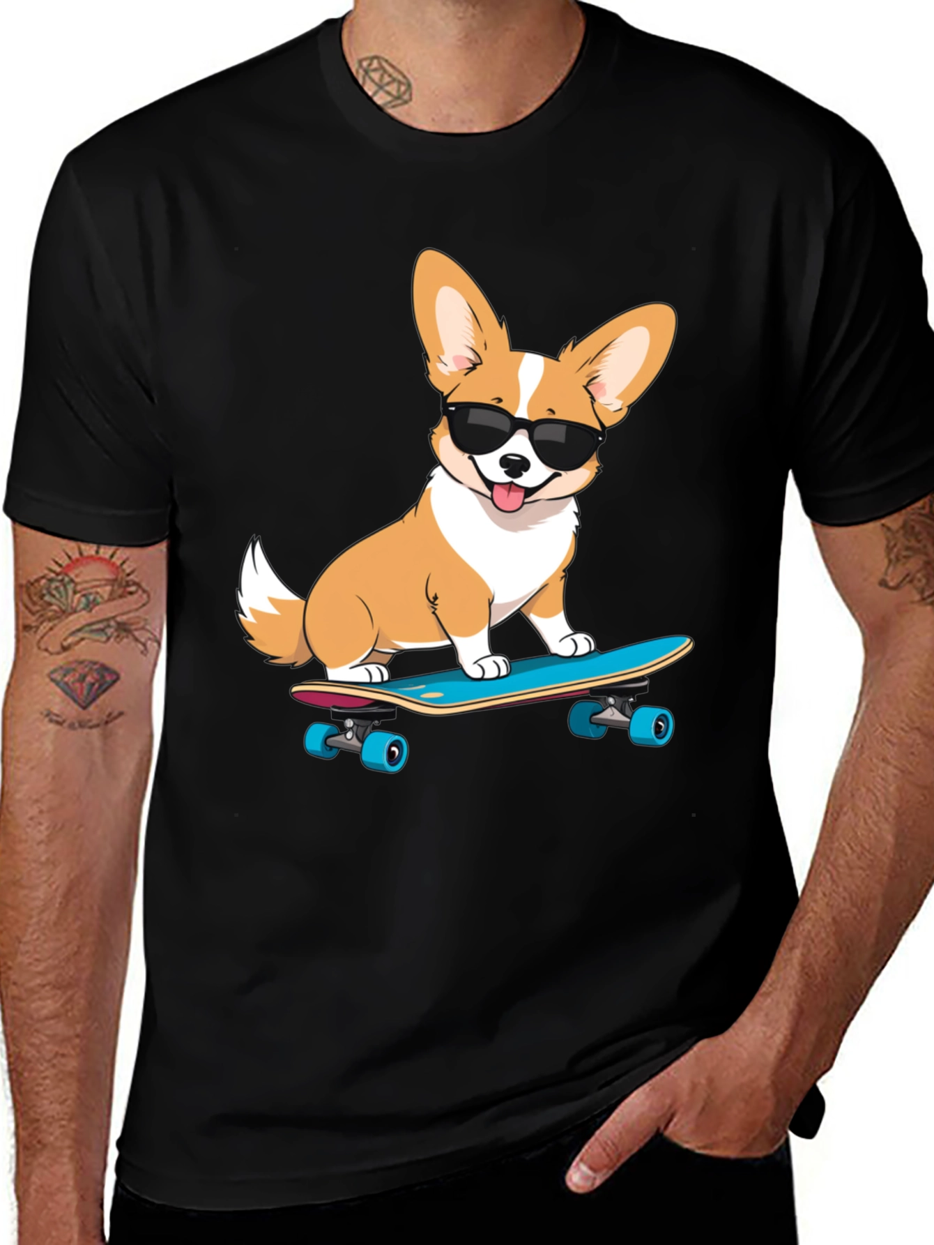 Variant 30 of Cool Corgi Skateboard Graphic T-Shirt