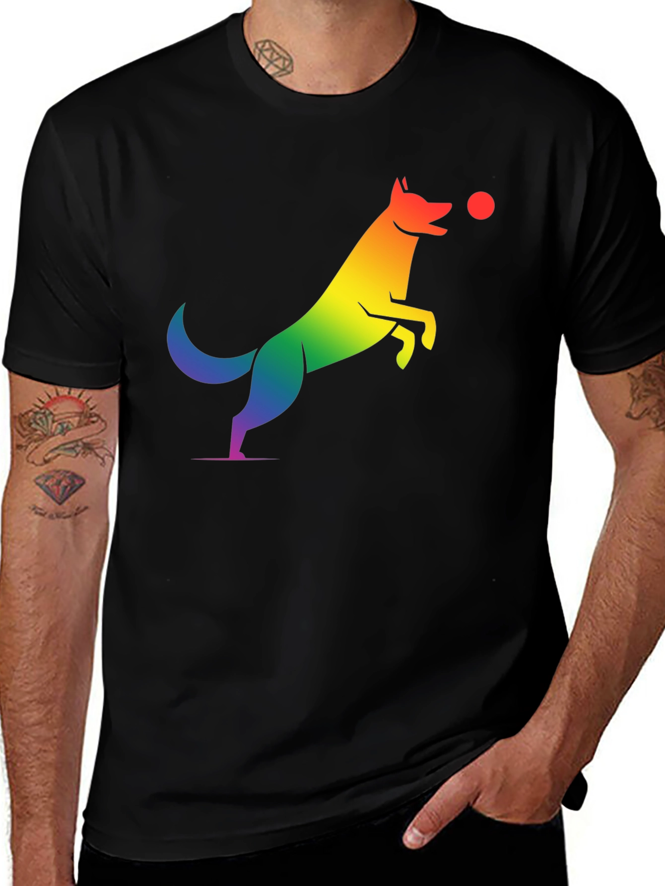Variant 17 of Rainbow Dog Catching Ball Graphic T-Shirt
