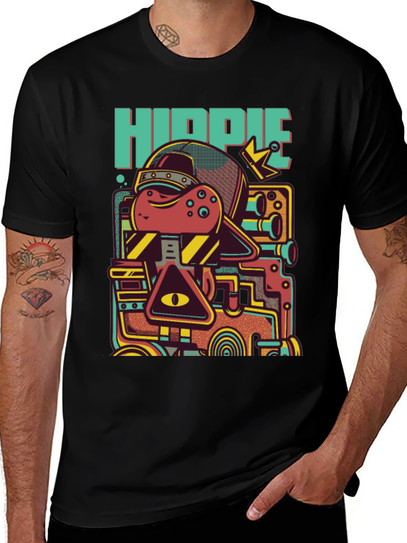 Variant 22 of Hippie Robot Black Graphic T-Shirt