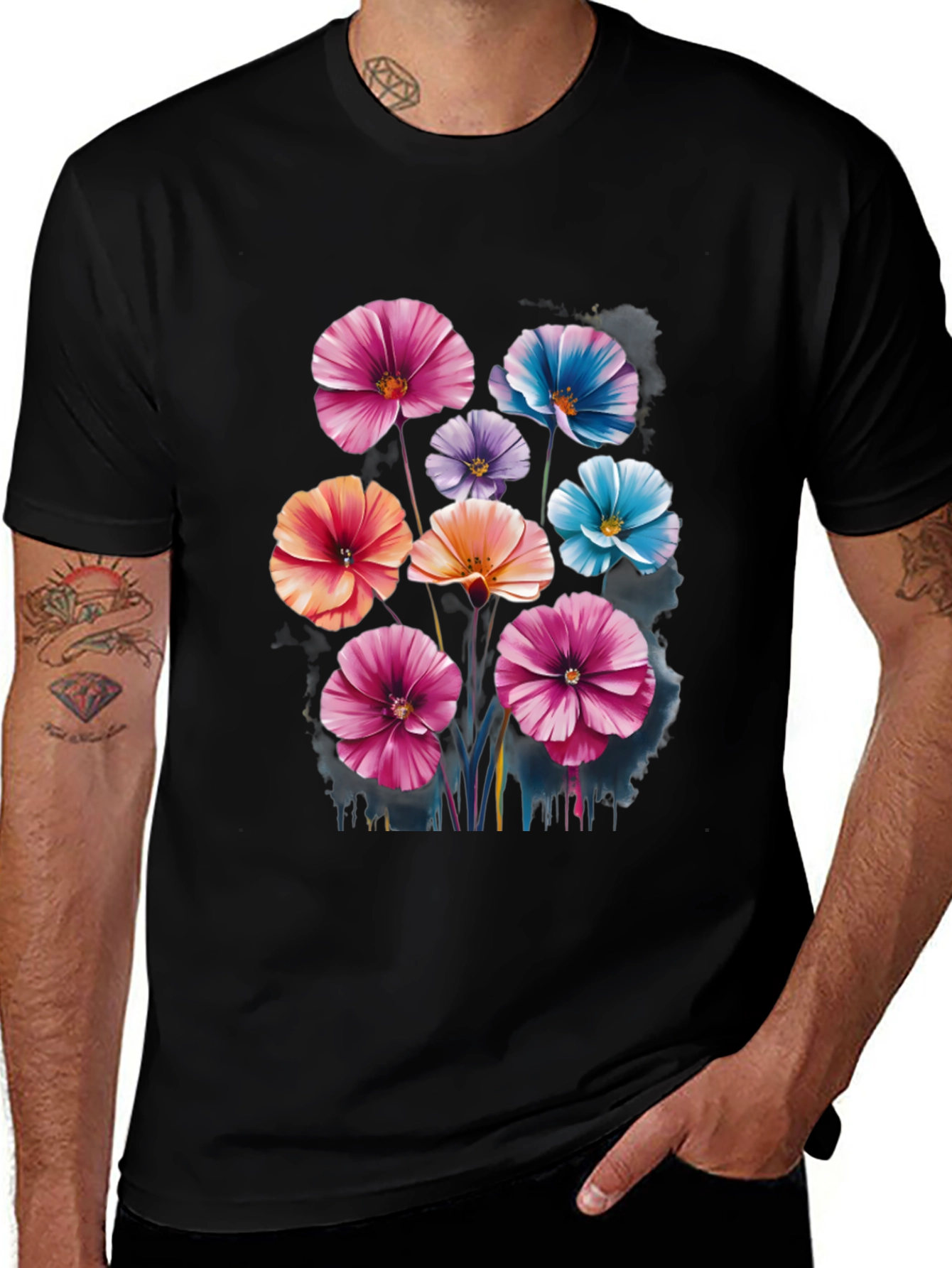 Variant 4 of Floral Print Black T-Shirt