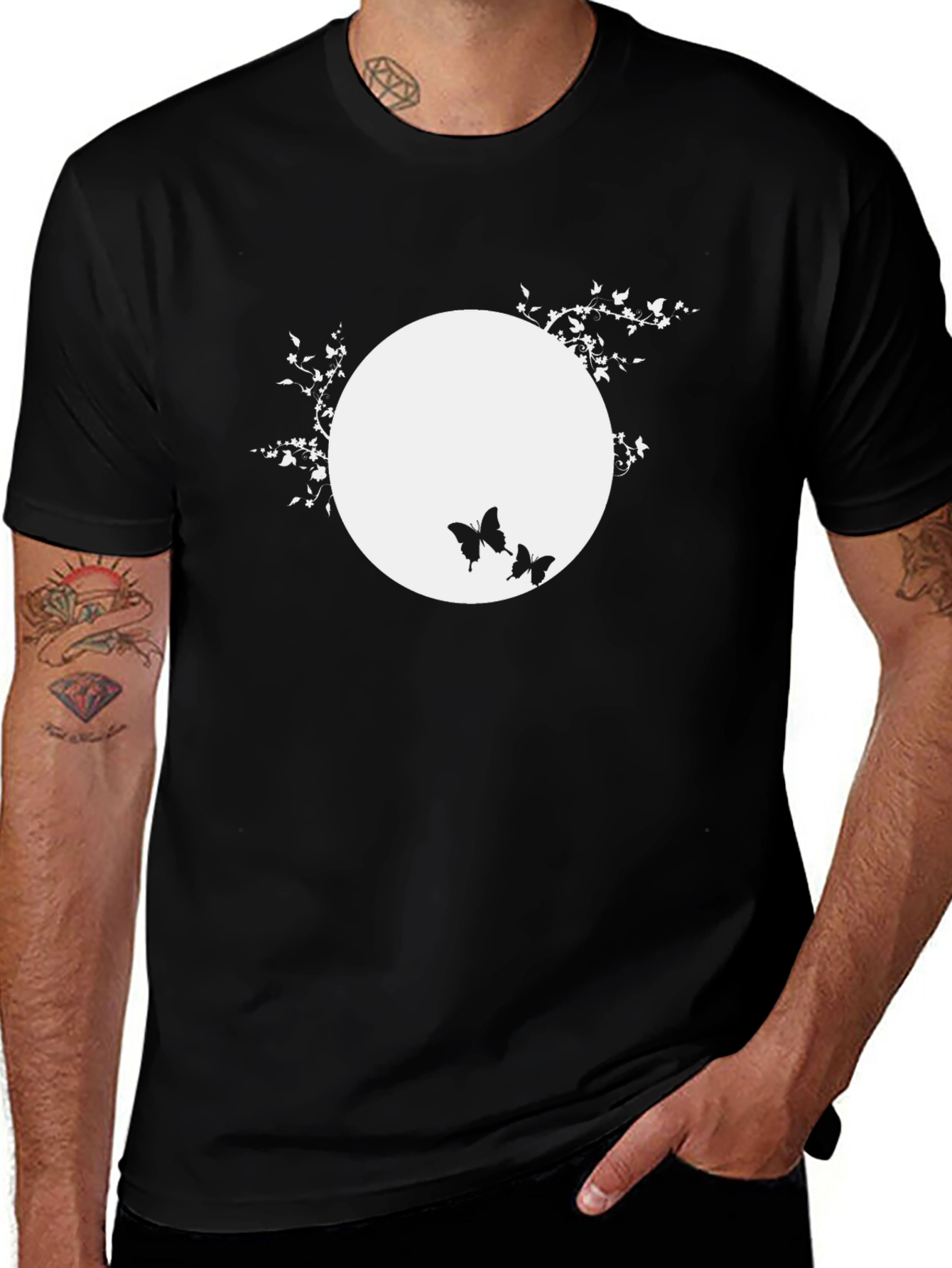Variant 19 of Black T-Shirt with Butterfly Moon Design