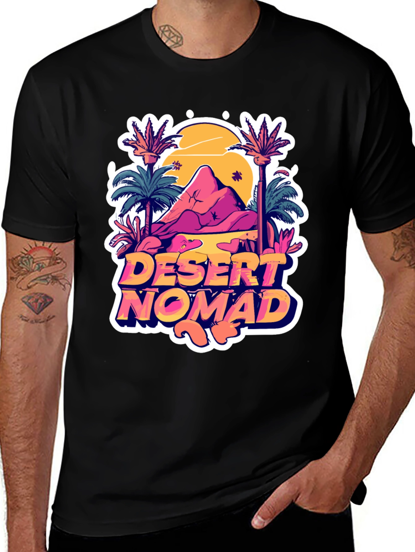 Variant 9 of Desert Nomad Graphic Tee - Black Cotton T-Shirt