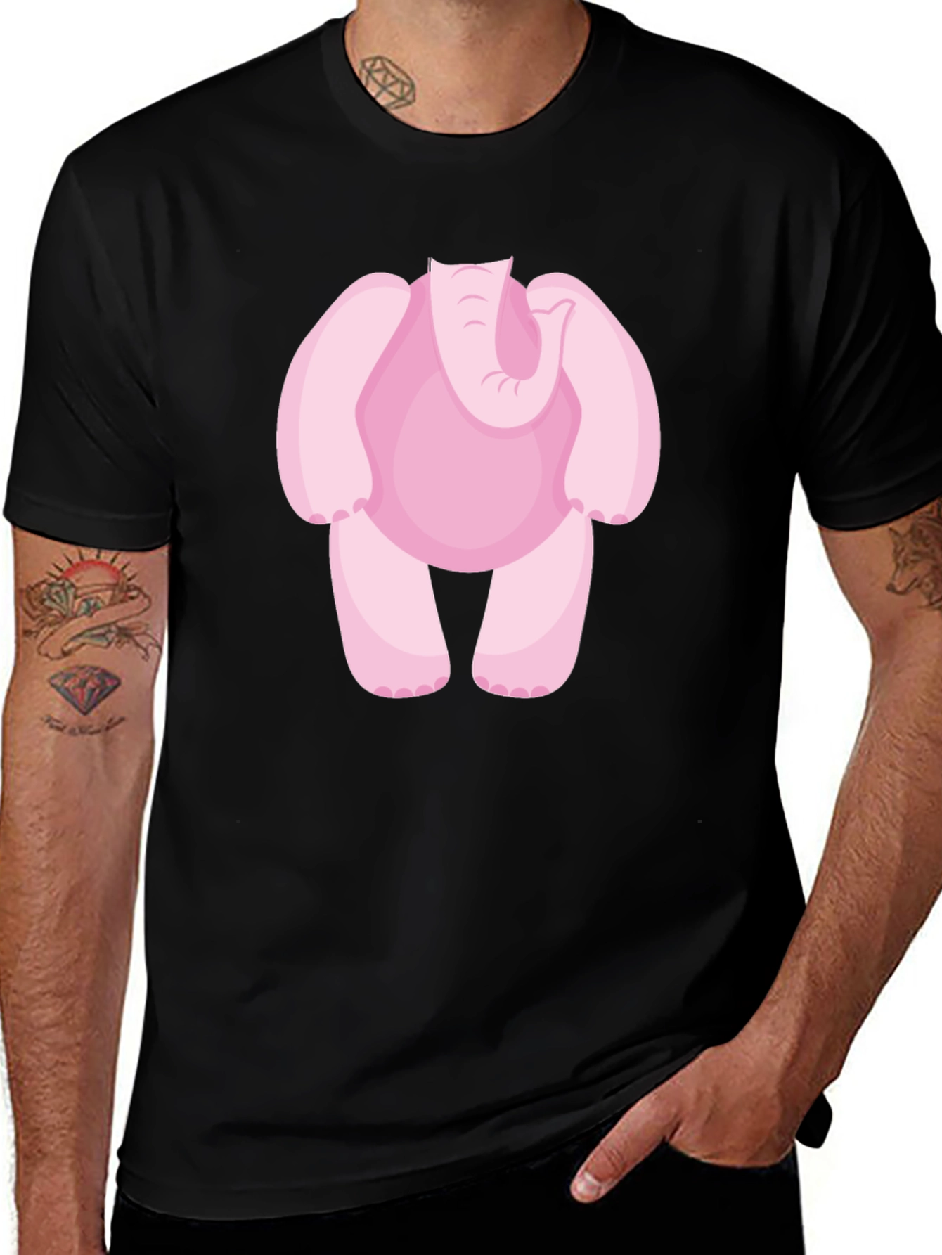 Variant 21 of Pink Elephant Cartoon Black T-Shirt