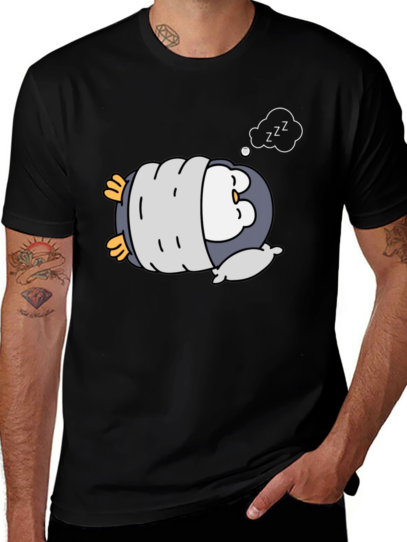 Variant 16 of Cute Sleeping Penguin Black T-Shirt