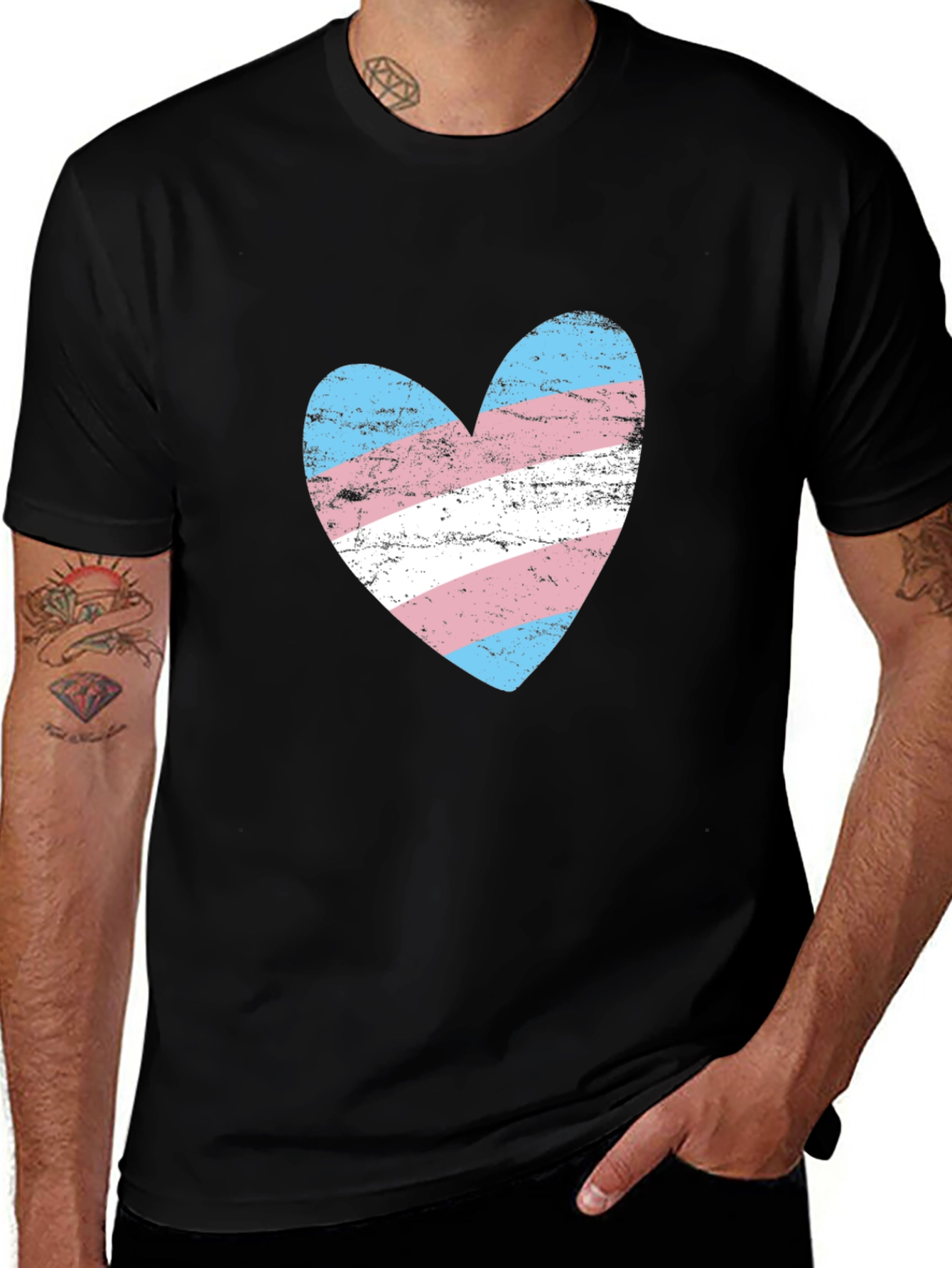 Variant 25 of Transgender Pride Heart T-Shirt - Black Cotton Tee