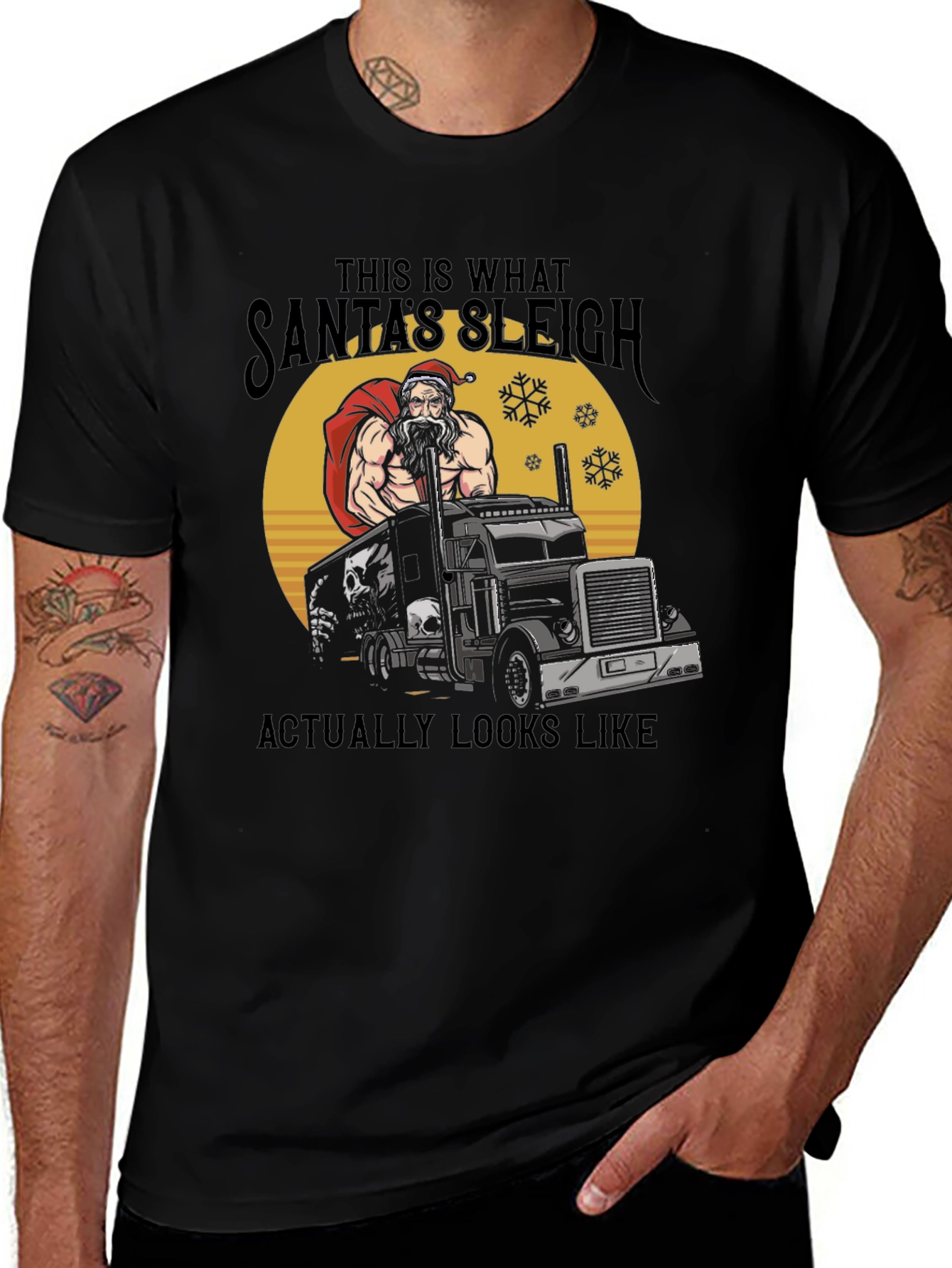 Variant 11 of Santa's Sleigh Trucker T-Shirt - Holiday Muscle