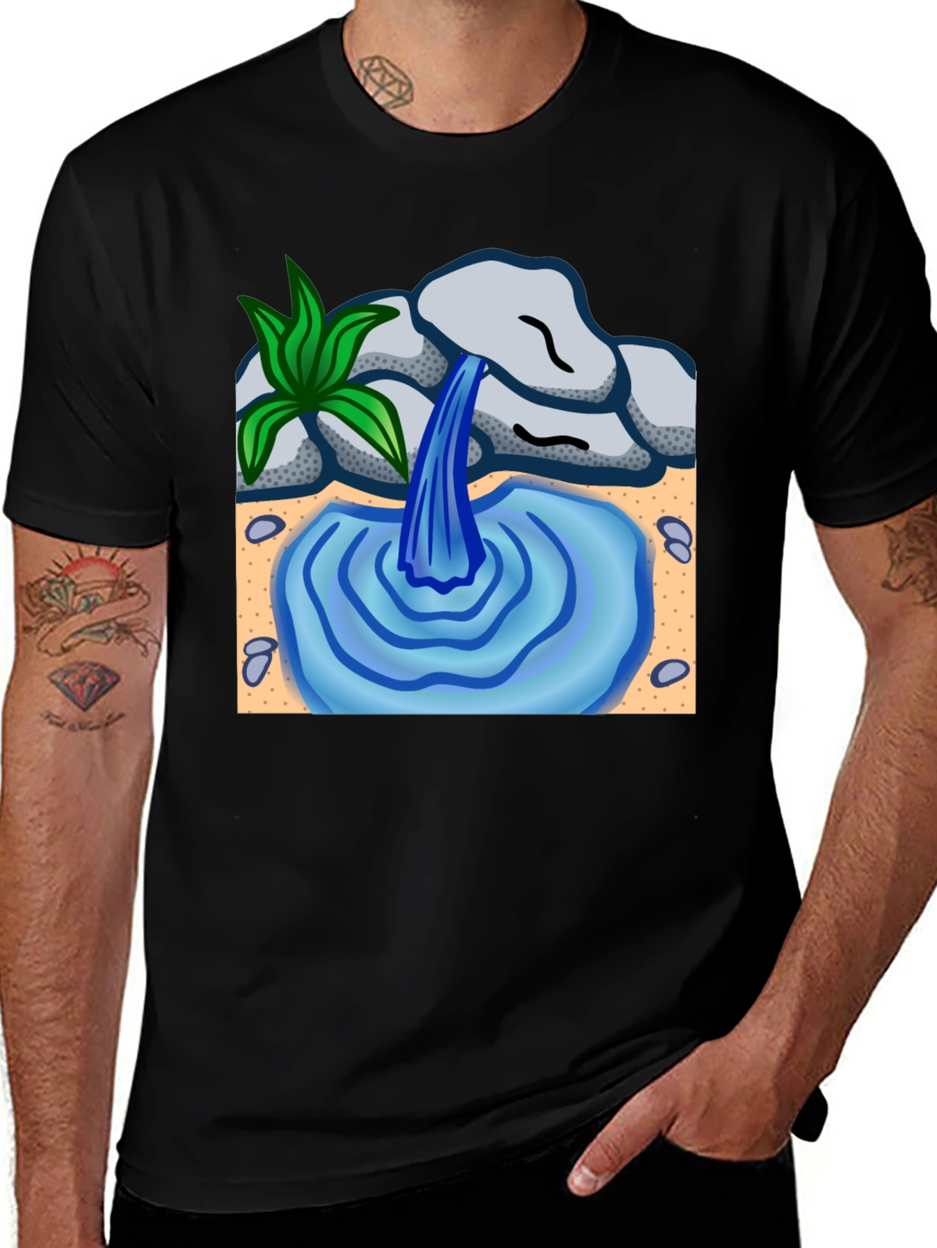Variant 26 of Waterfall Graphic Black T-Shirt