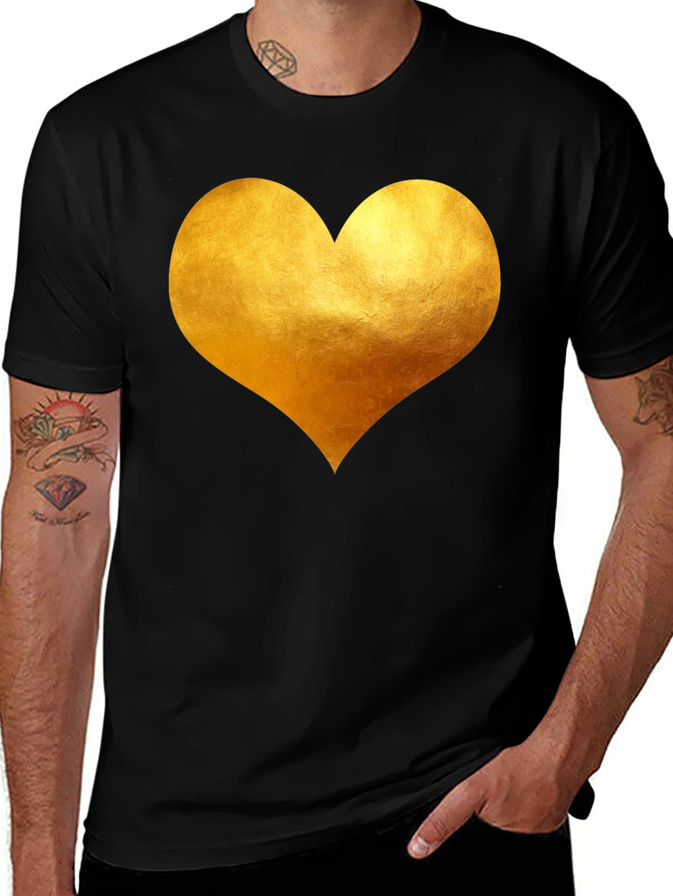 Variant 4 of Golden Heart Tee - Classic Black Cotton T-Shirt