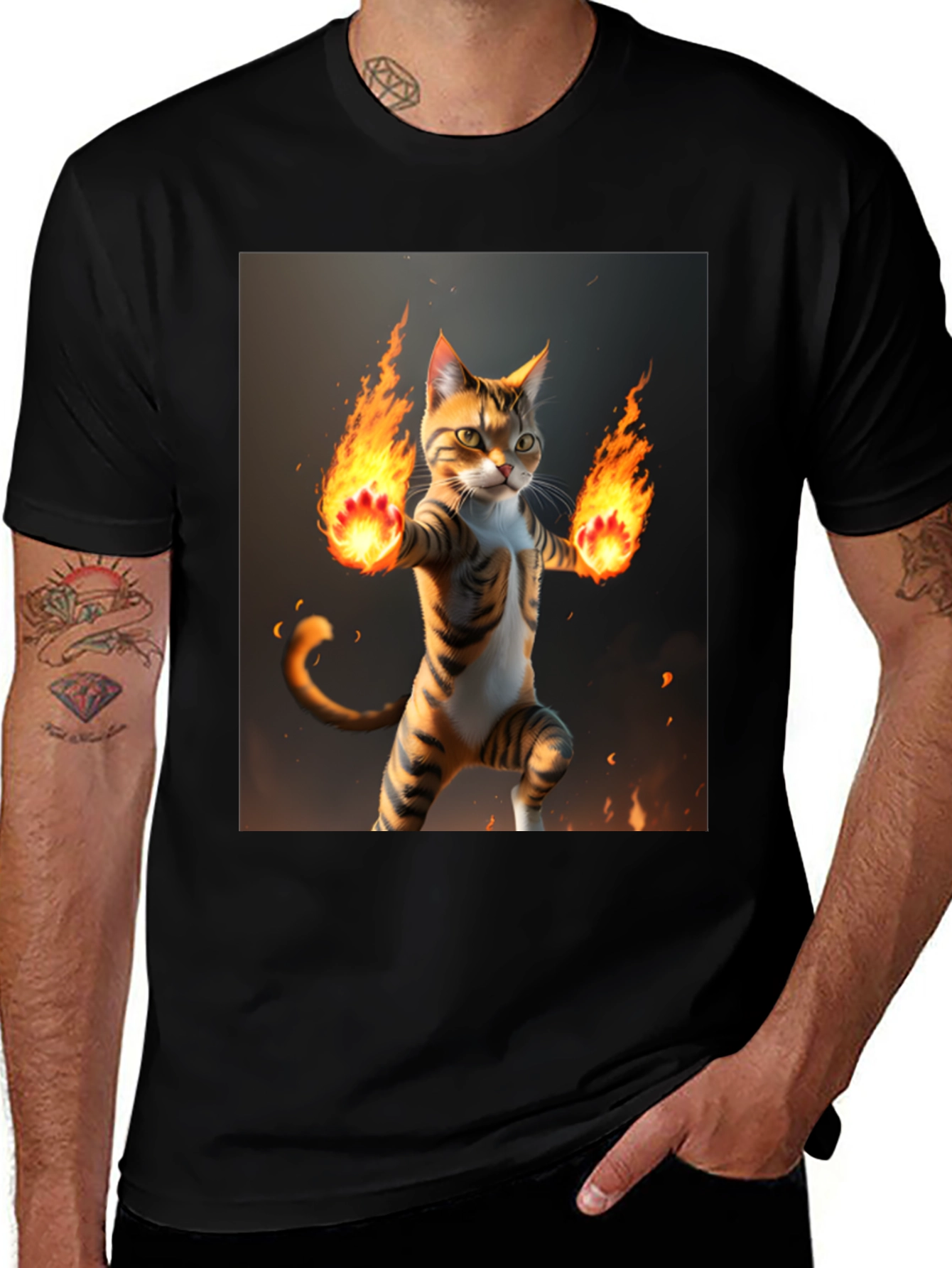 Variant 2 of Fire Cat Graphic Tee - Black Cotton T-Shirt