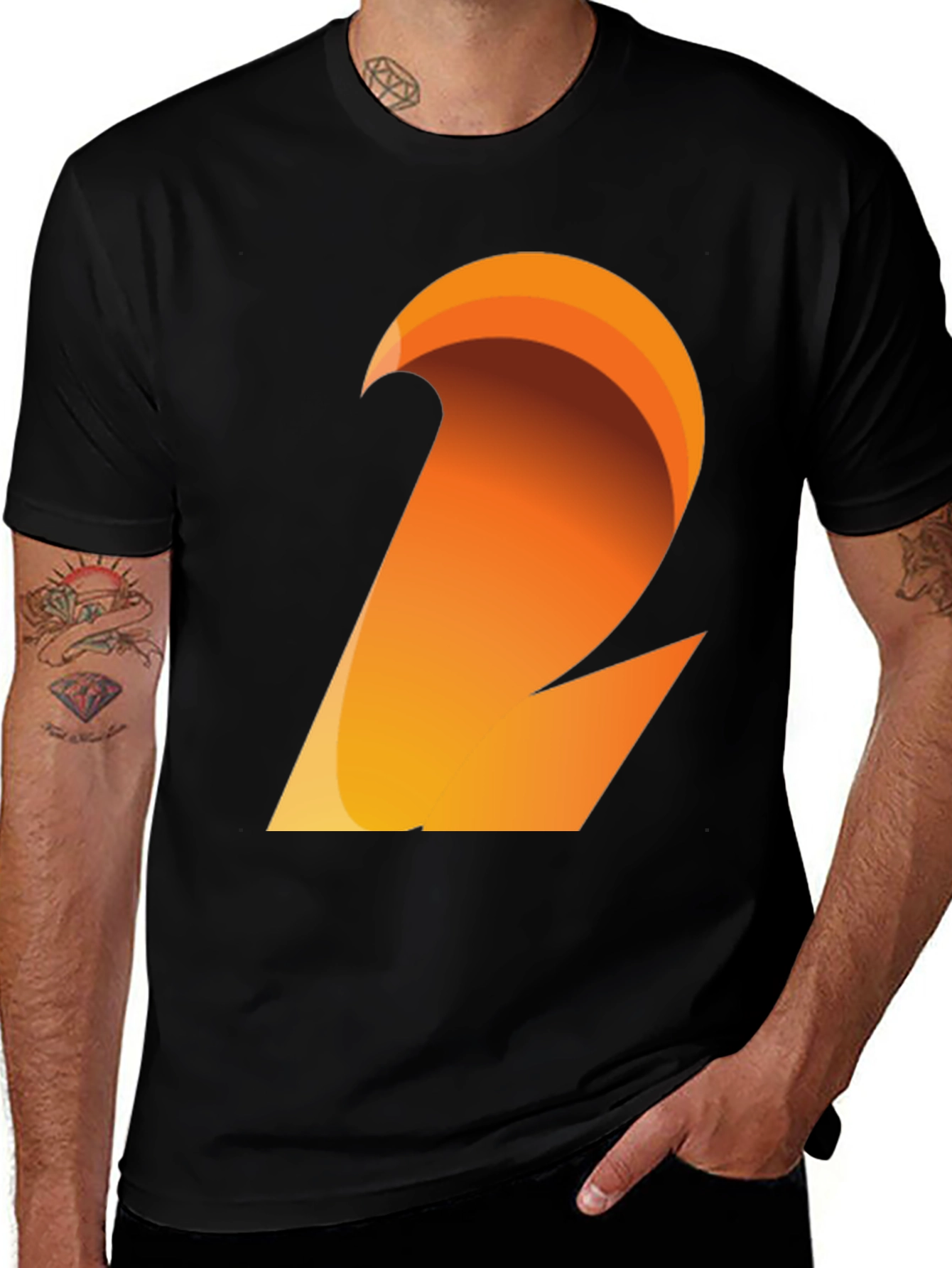 Variant 21 of Abstract Orange Wave Graphic Tee - Black
