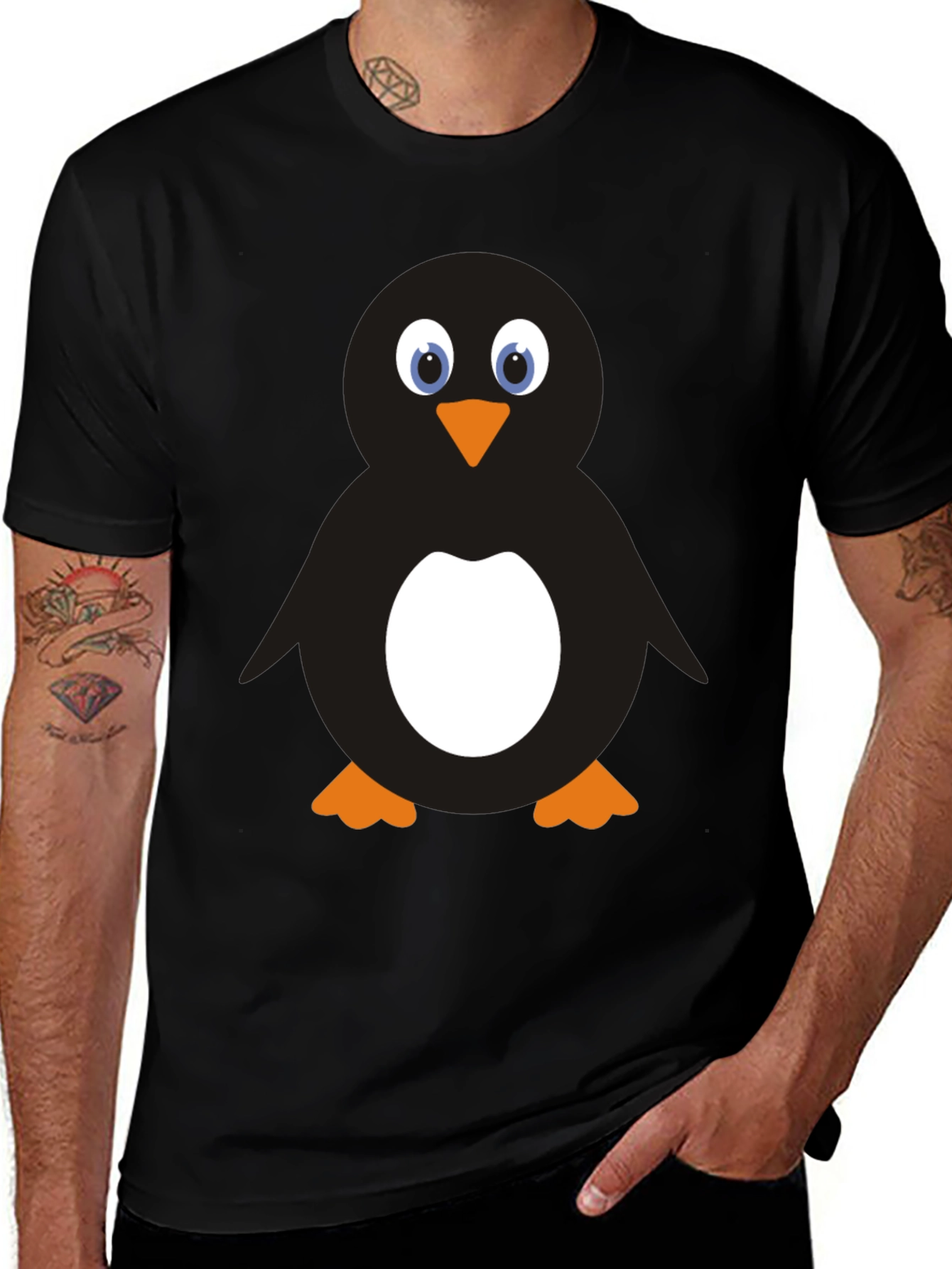 Variant 26 of Cute Penguin Graphic T-Shirt - Black Cotton Tee
