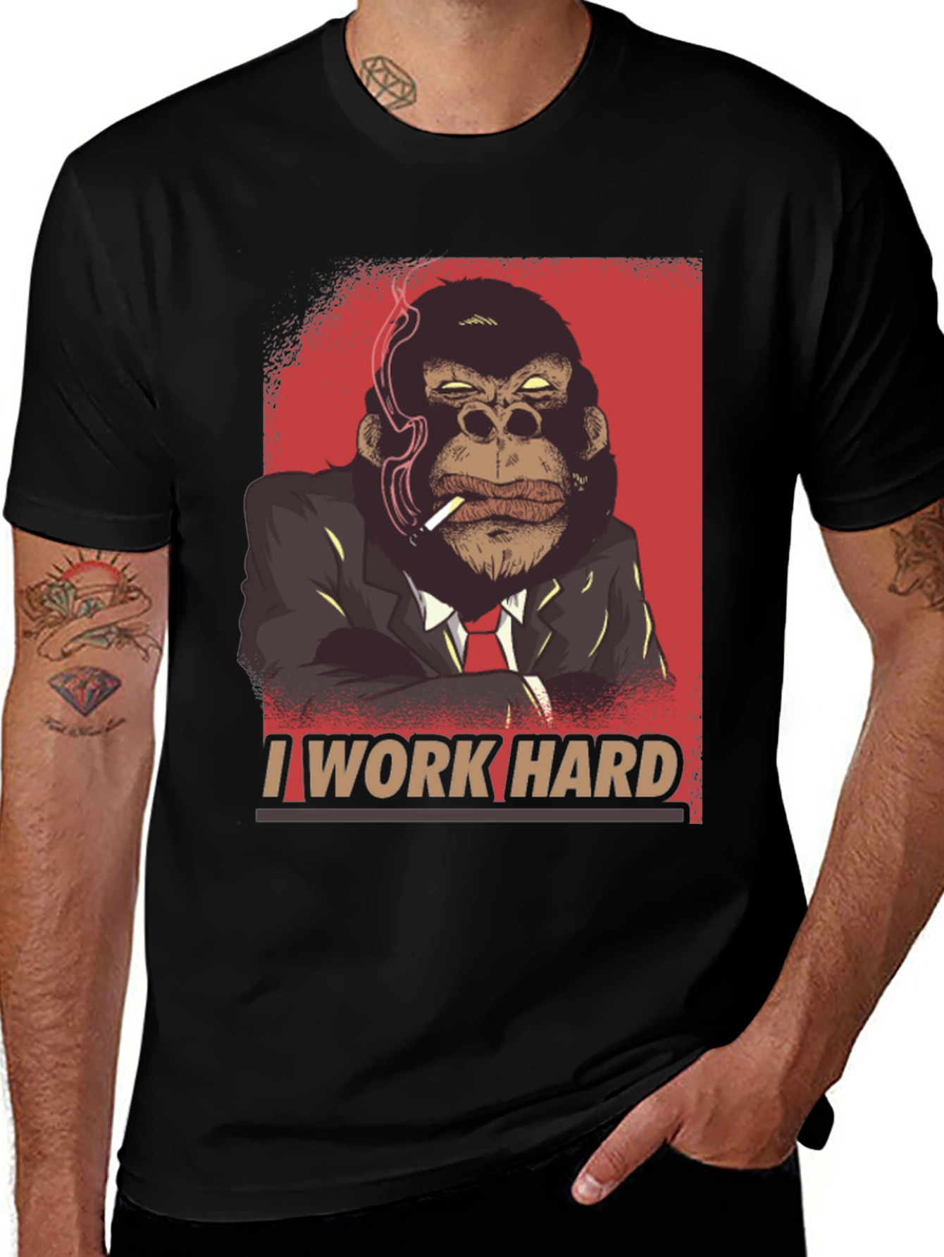 Variant 15 of I Work Hard Gorilla Graphic Tee