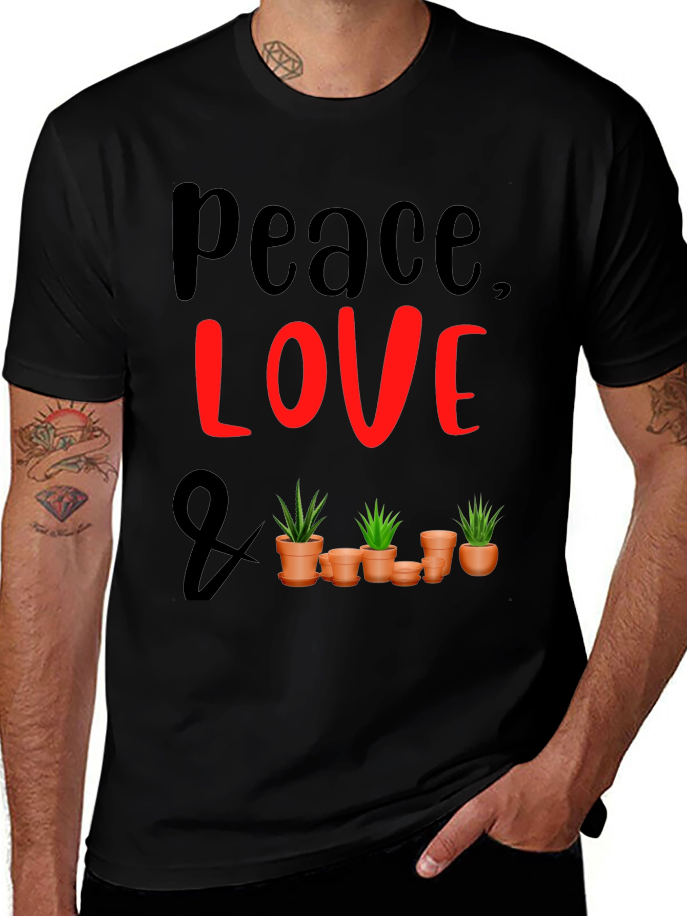 Variant 26 of Peace, Love & Plants Graphic Tee - Black
