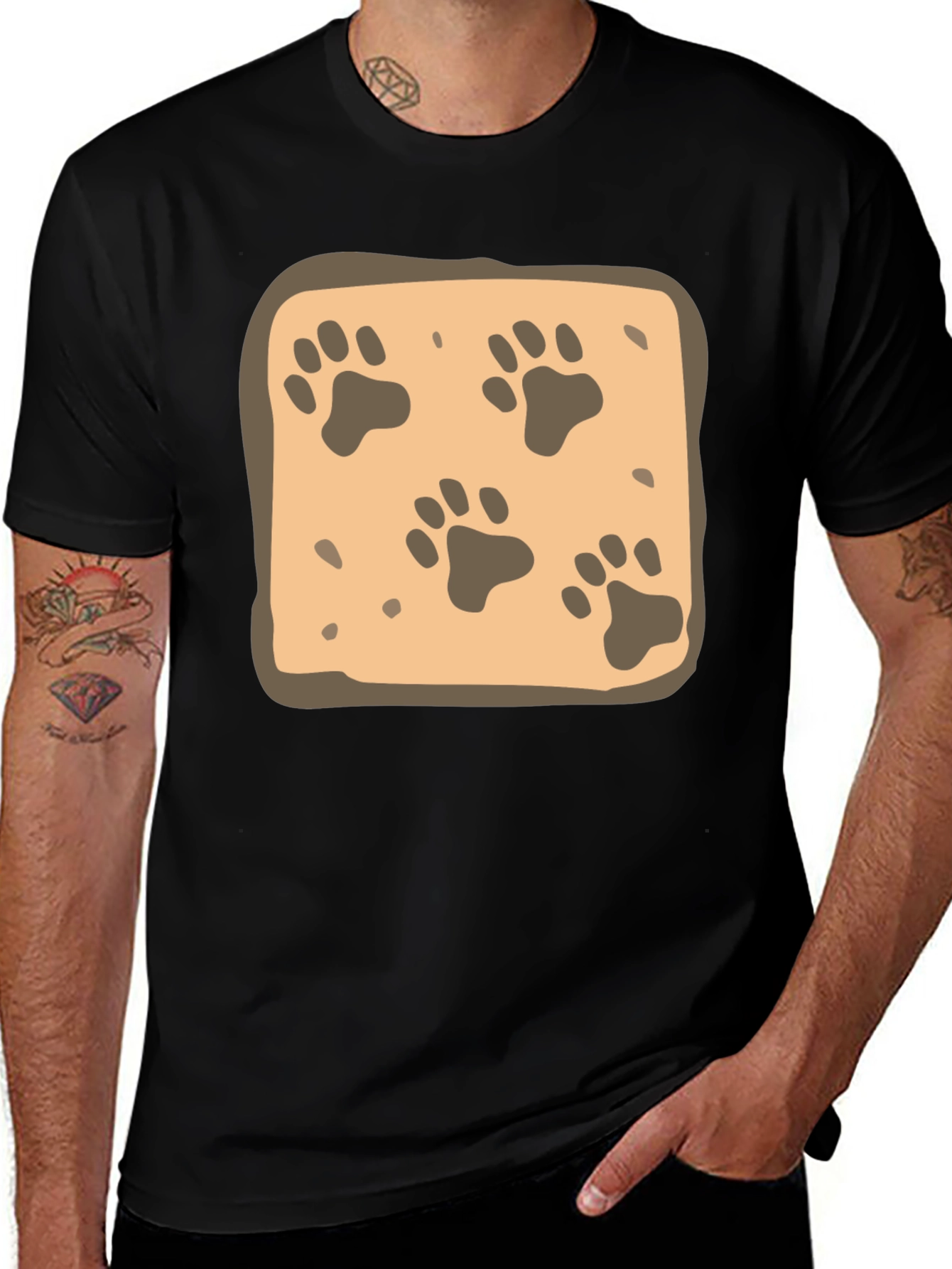 Variant 12 of Paw Print Pattern Tee - Black Cotton Casual