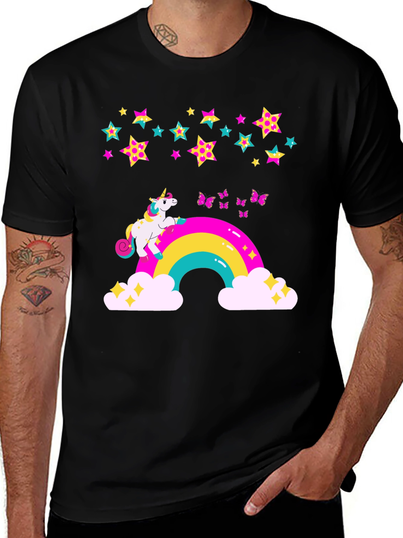Variant 17 of Unicorn Rainbow Graphic Tee - Whimsical Black T-Shirt