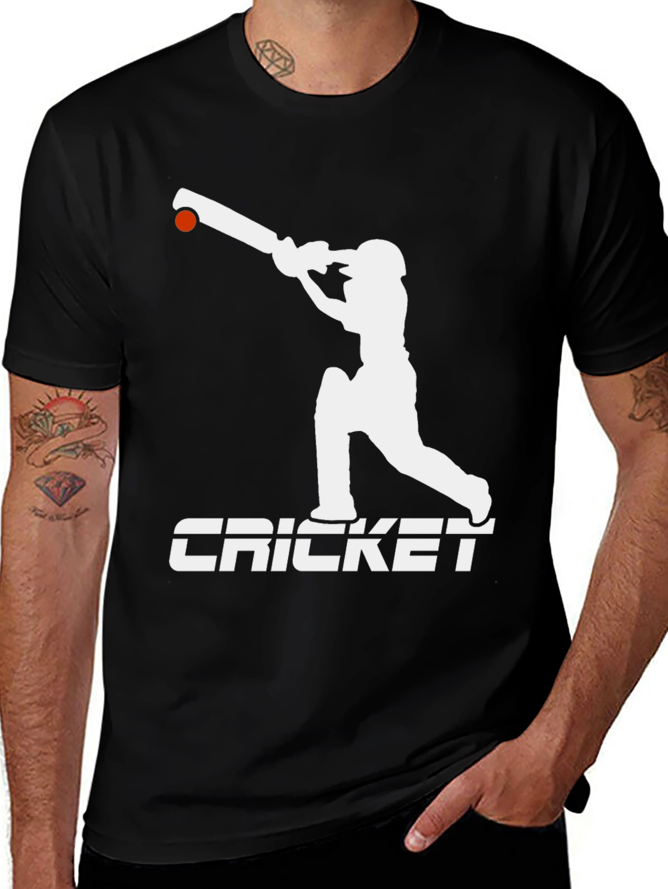 Variant 22 of Cricket Player Graphic Tee - Black Cotton T-Shirt