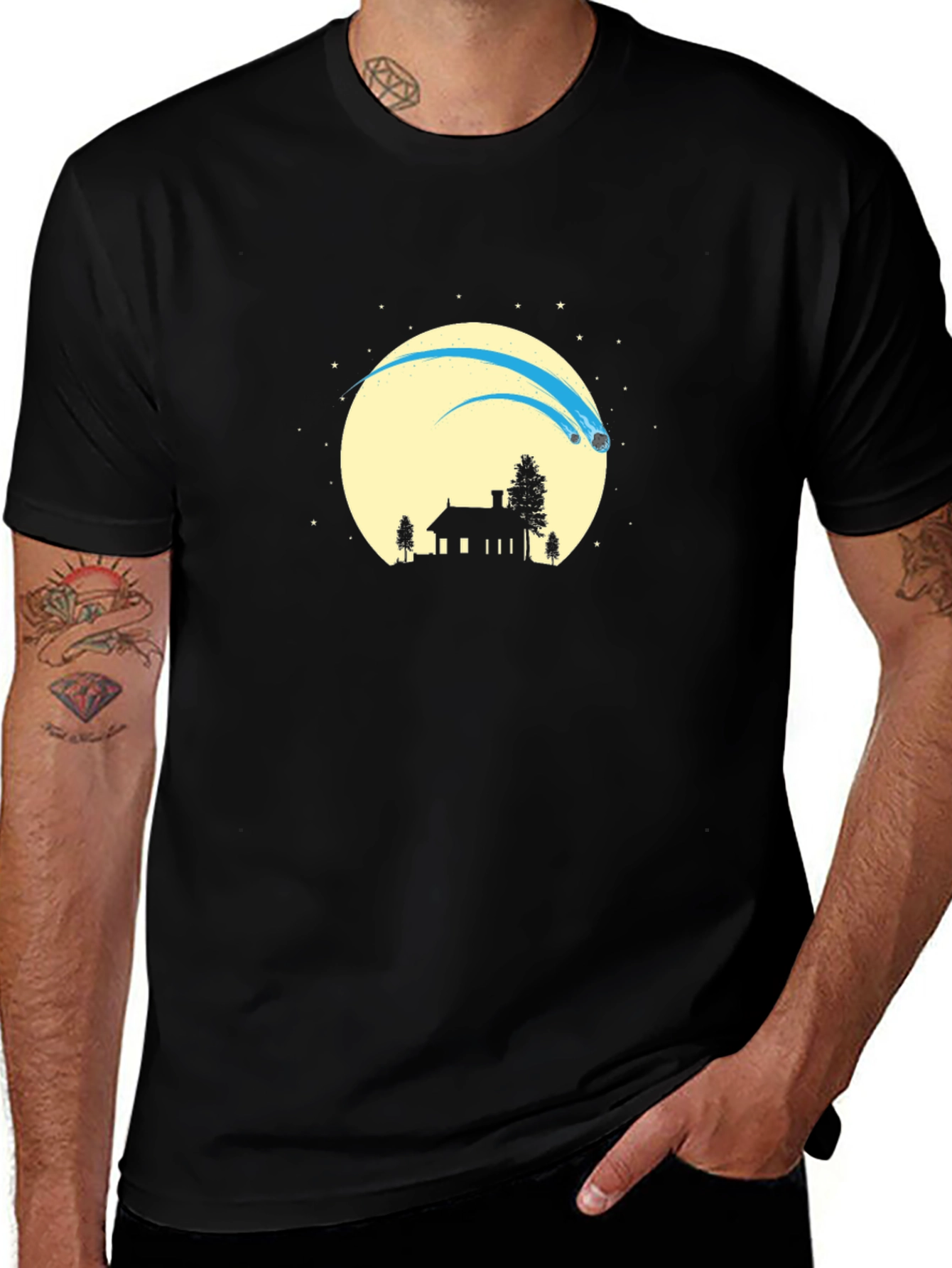 Silhouette Comet Moon Black T-Shirt