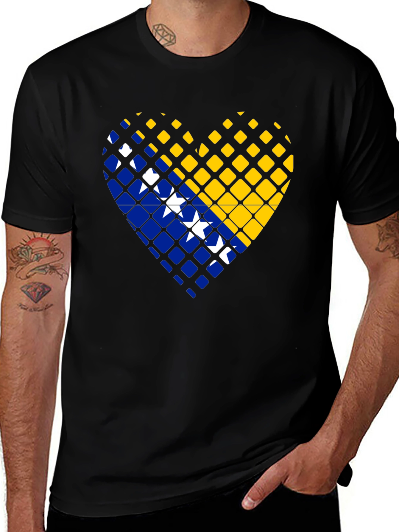 Bosnia Heart Flag T-Shirt - Black
