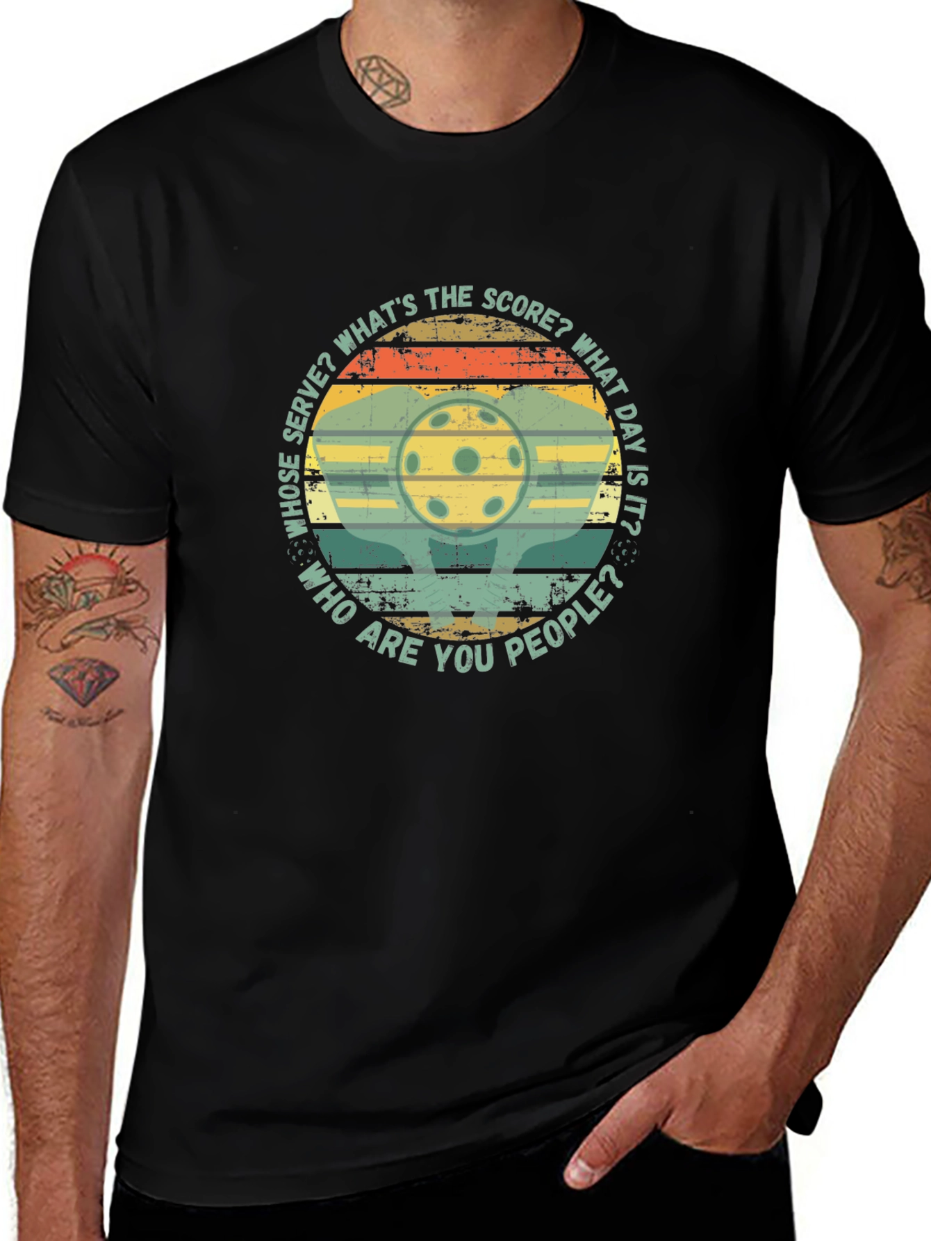 Variant 21 of Pickleball Retro T-Shirt: Whose Serve? What's The Score?