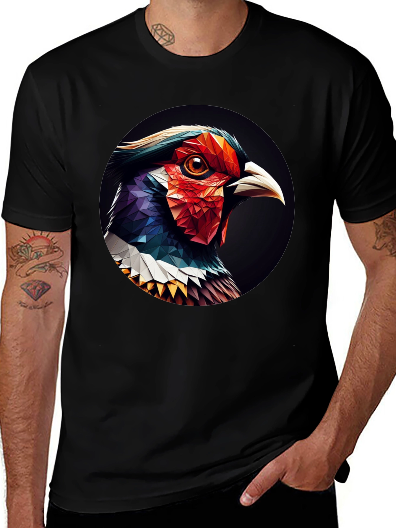 Variant 23 of Geometric Bird Graphic Black T-Shirt