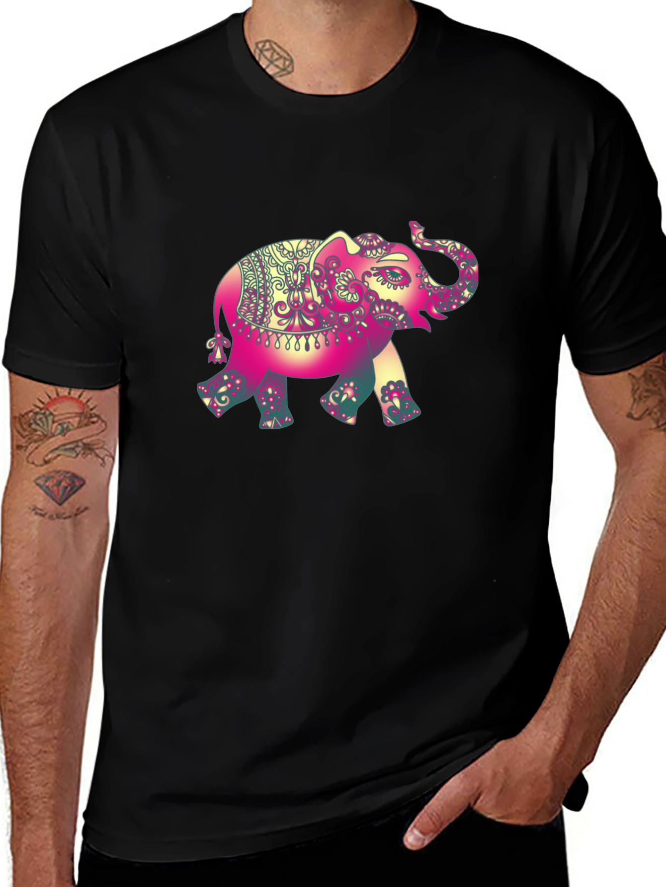 Variant 28 of Elephant Graphic Tee - Stylish Men's Black T-Shirt