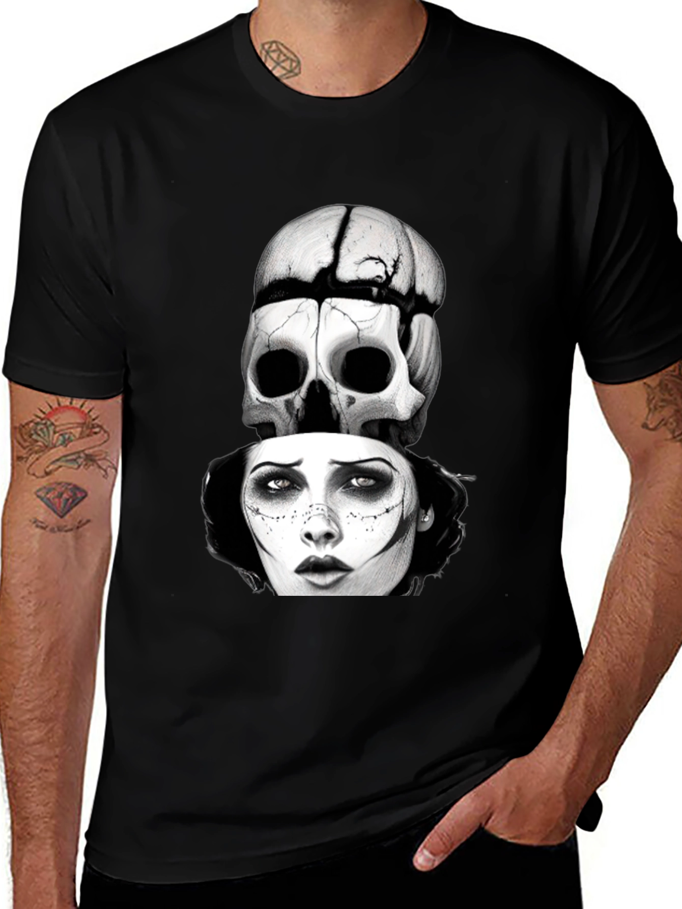 Variant 25 of Skull & Woman Graphic T-Shirt - Gothic Style