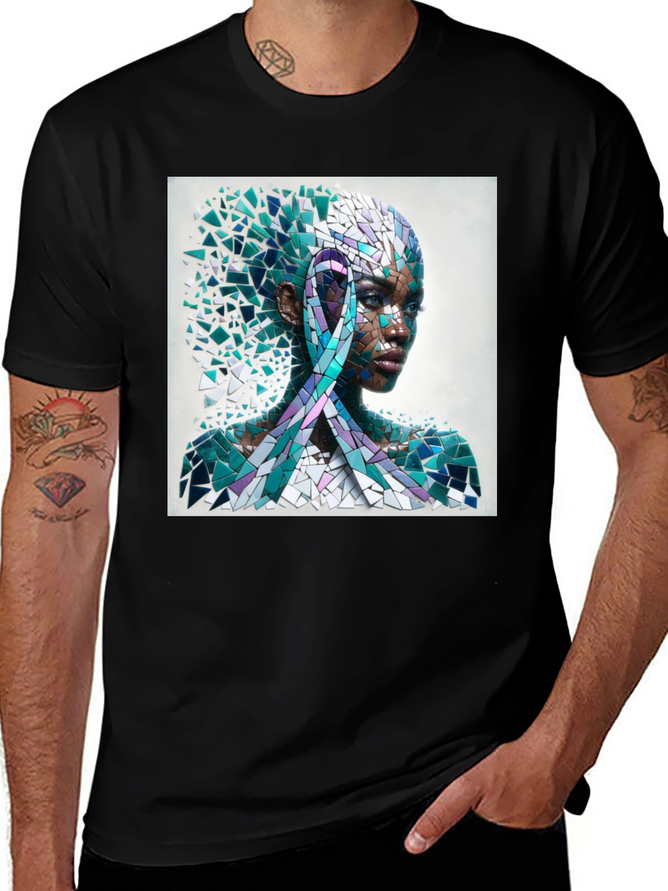 Variant 18 of Mosaic Woman T-Shirt - Awareness Ribbon Design